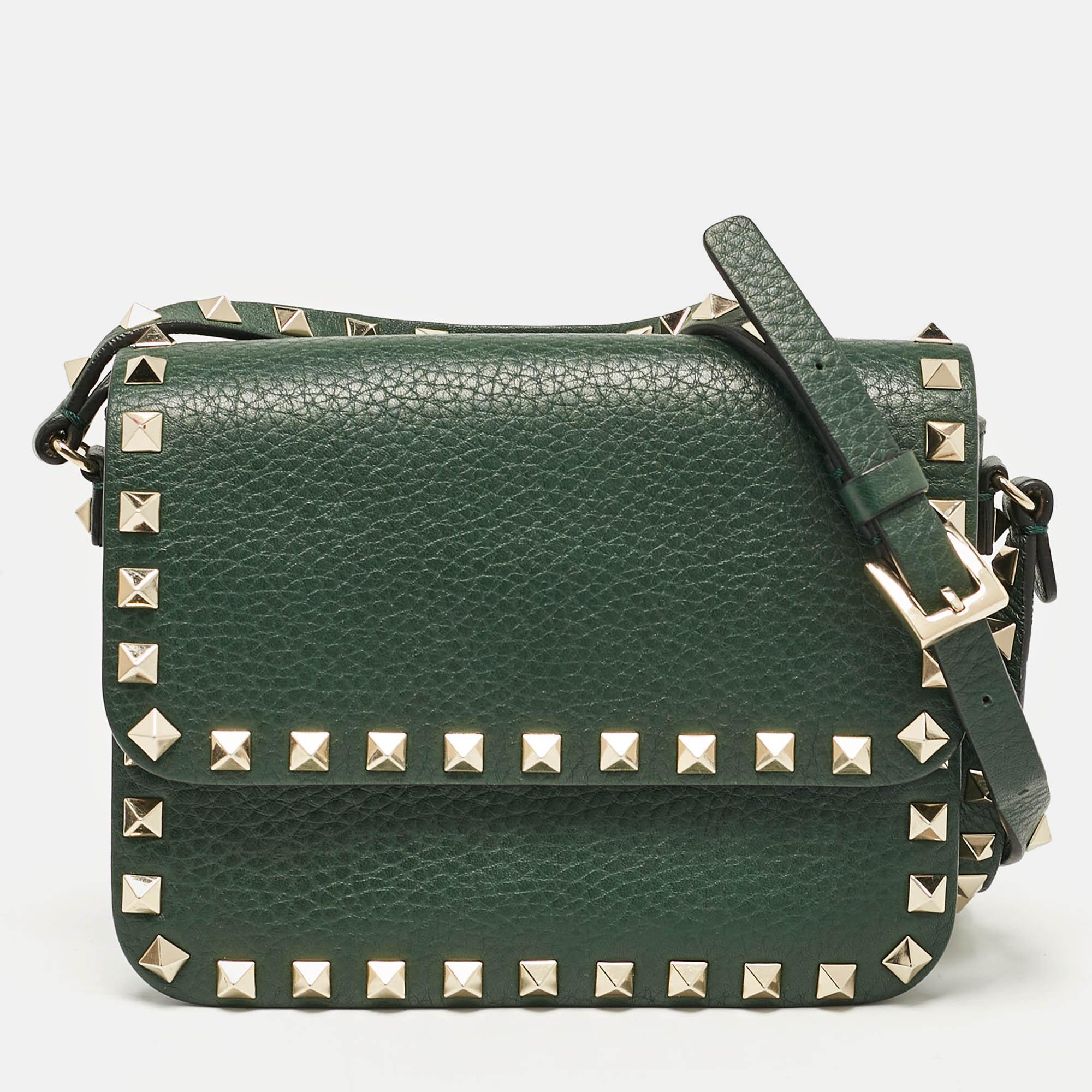 

Valentino Green Leather Rockstud Flap Shoulder Bag