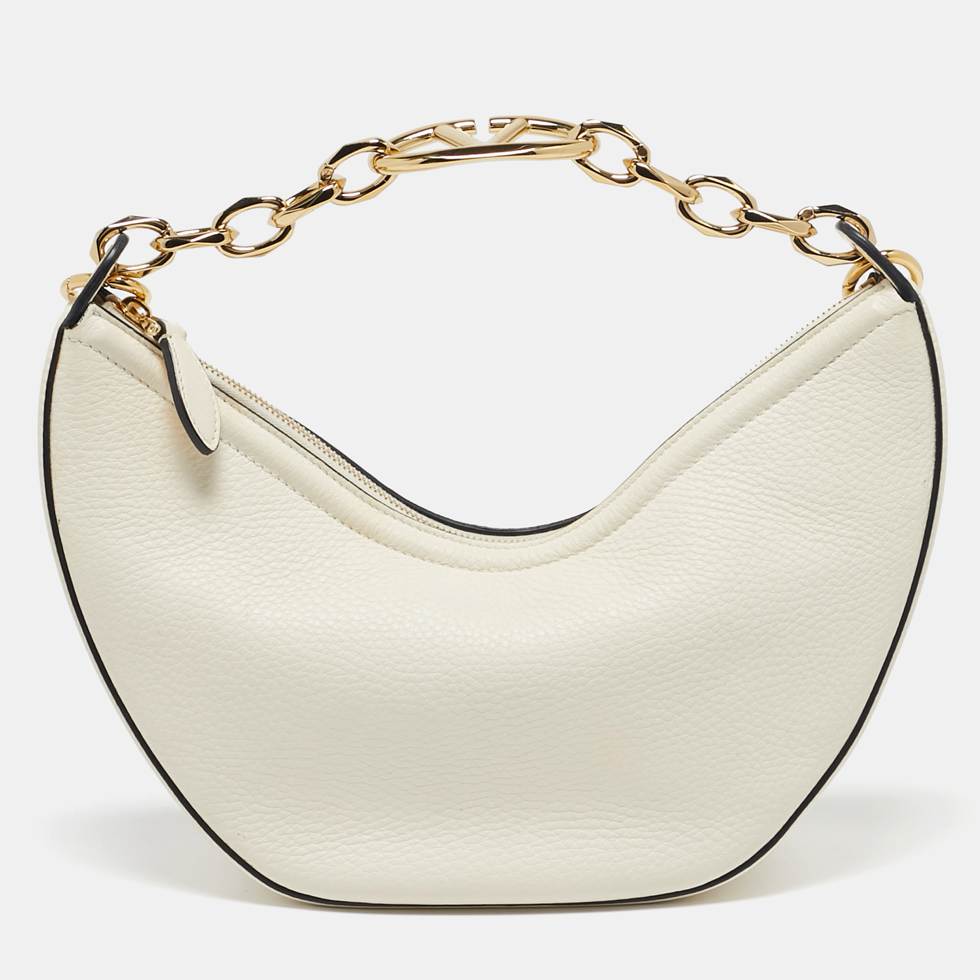 

Valentino Off White Leather Small VLogo Moon Hobo