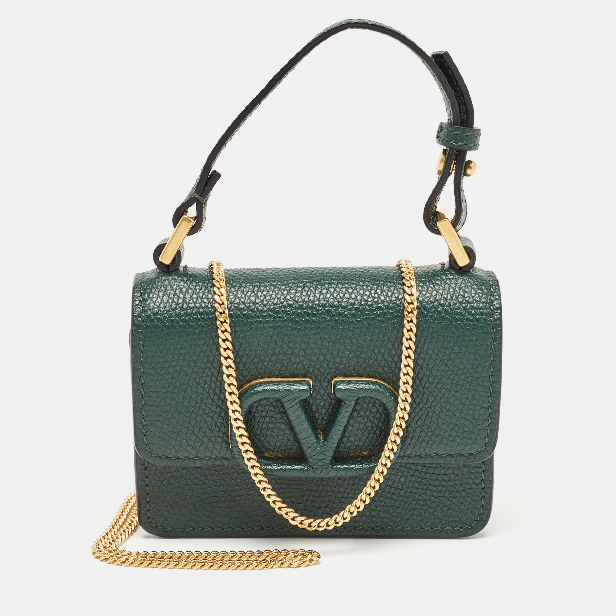 

Valentino Dark Green Leather Mini VSling Shoulder Bag