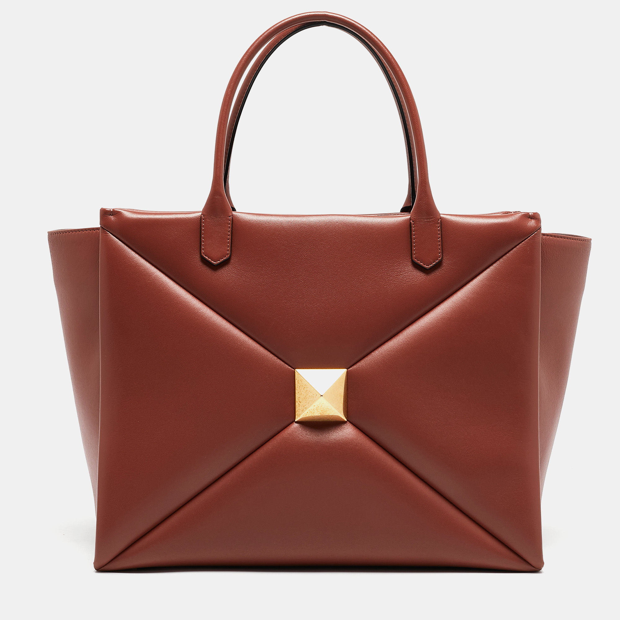 

Valentino Brick Red Leather One Stud Tote