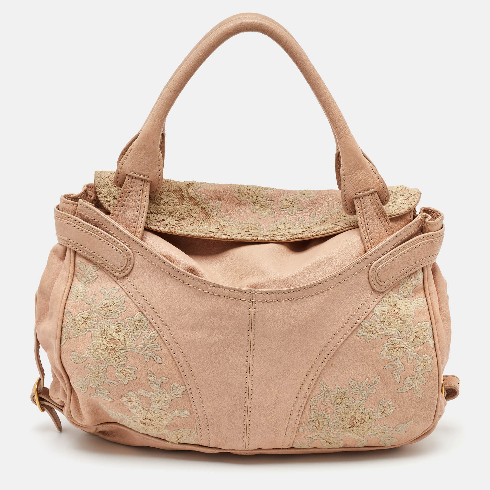 

Valentino Beige Leather Urban Lace Embroidered Satchel