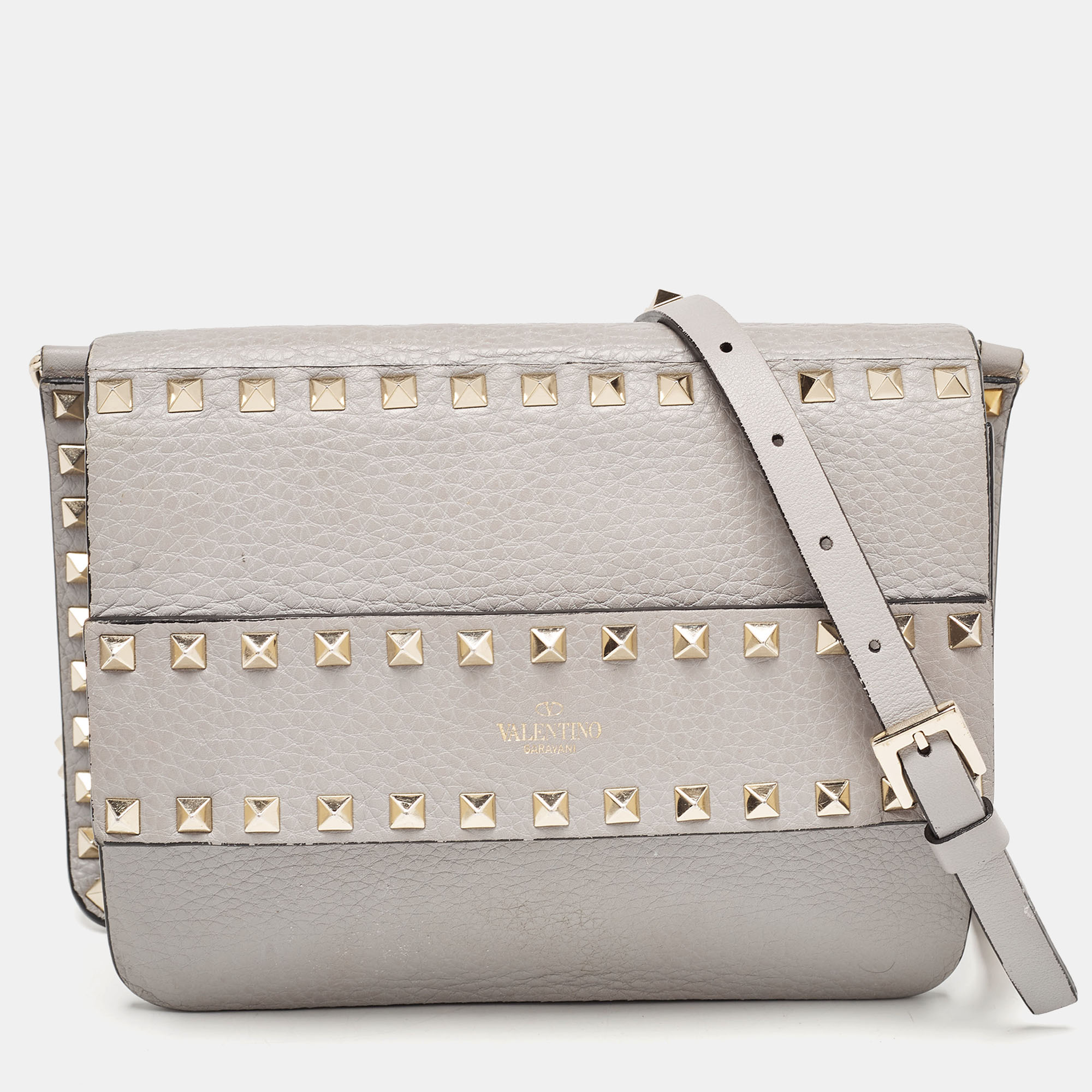 

Valentino Grey Leather Rockstud Side Slip Crossbody Bag