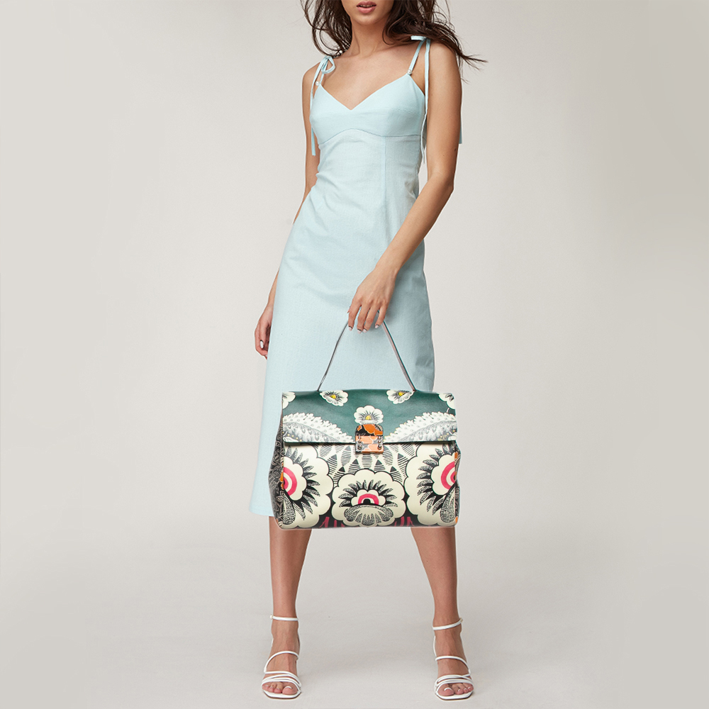 Valentino Multicolor Floral Print Leather Mime Top Handle Bag 