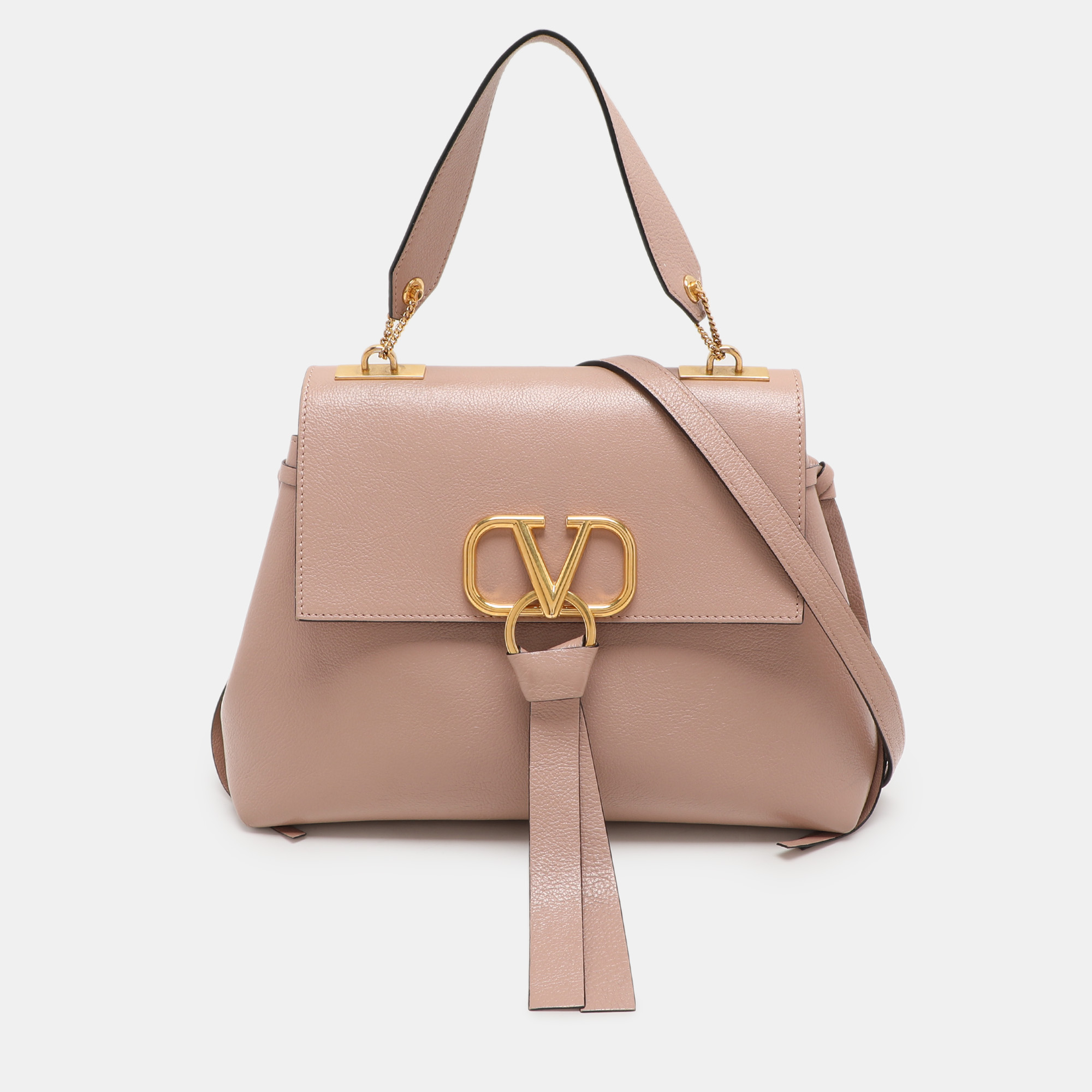 

Valentino Rose Cannelle Leather Small VRING Top Handle Bag, Pink