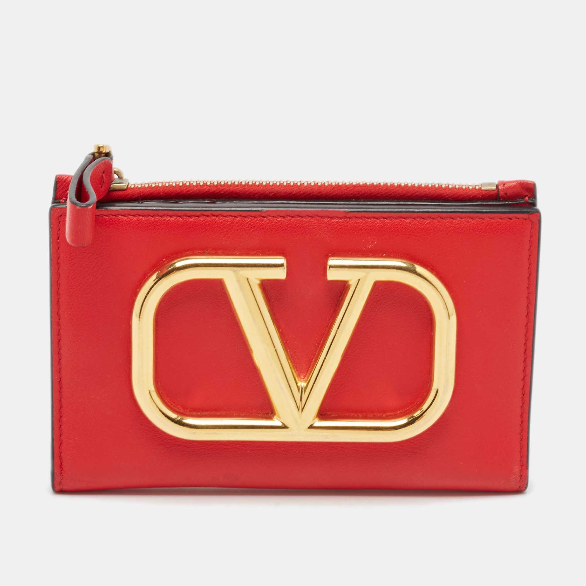 

Valentino Red Leather VLogo Bifold Card Case