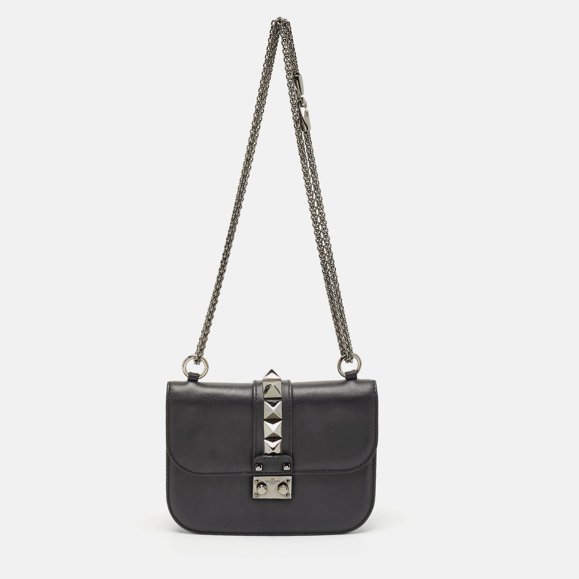 

Valentino Black Leather Small Glam Lock Chain Shoulder Bag