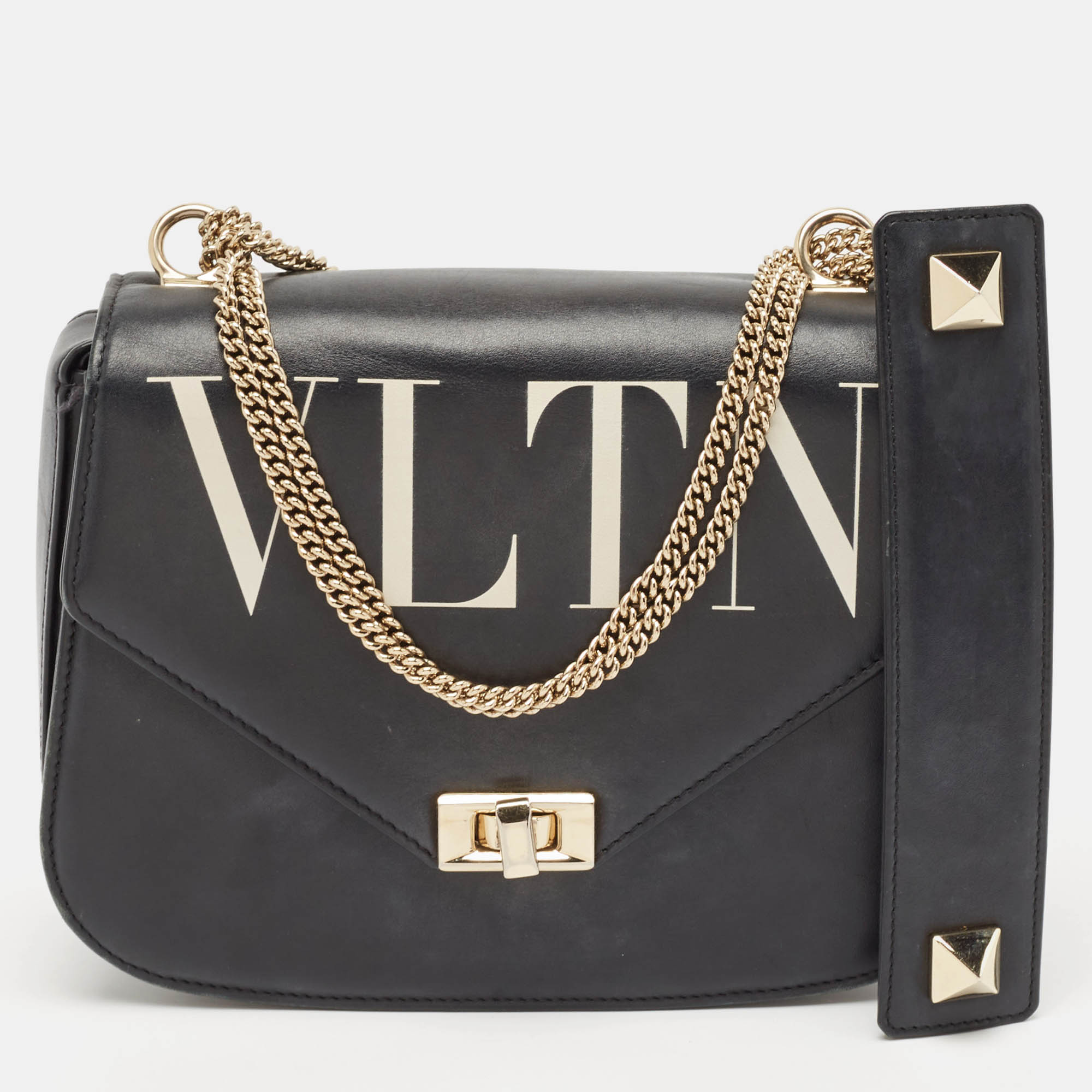 

Valentino Black Leather  VLTN Chain Shoulder Bag