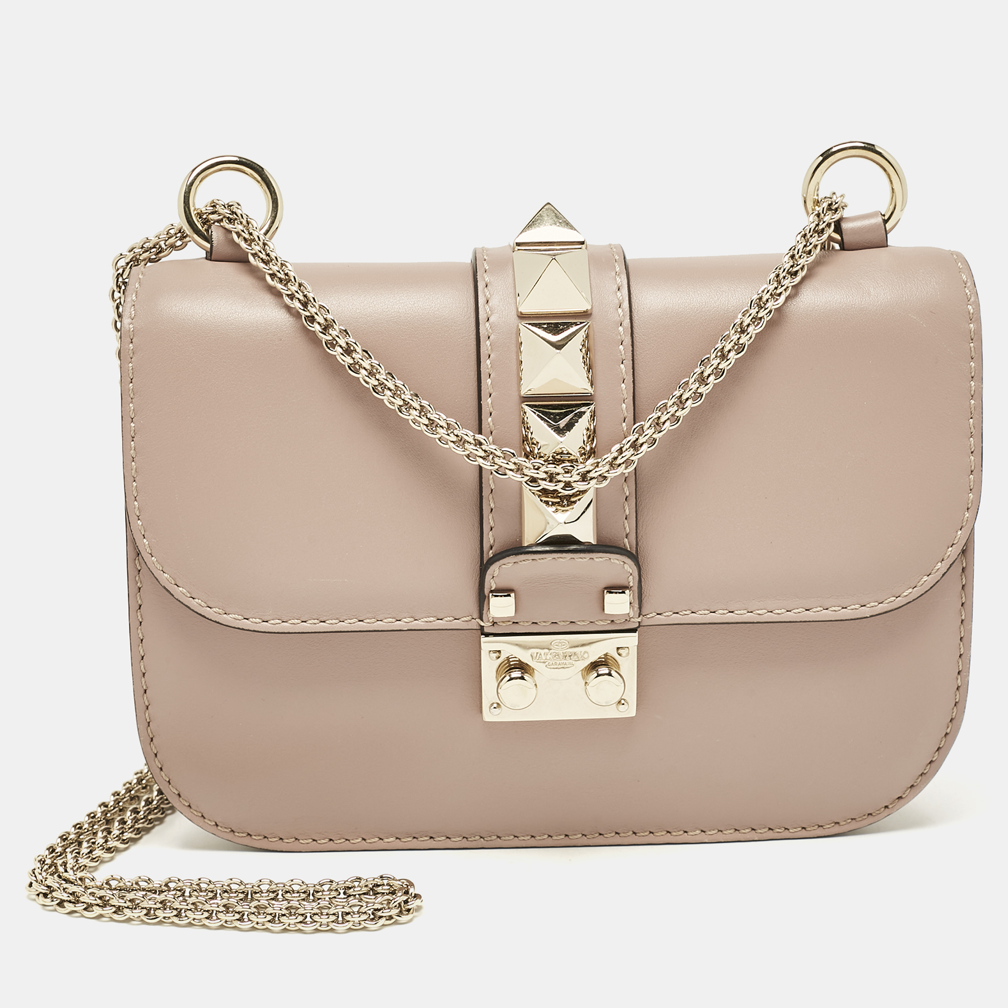 

Valentino Beige Leather  Rockstud Glam Lock Flap Bag