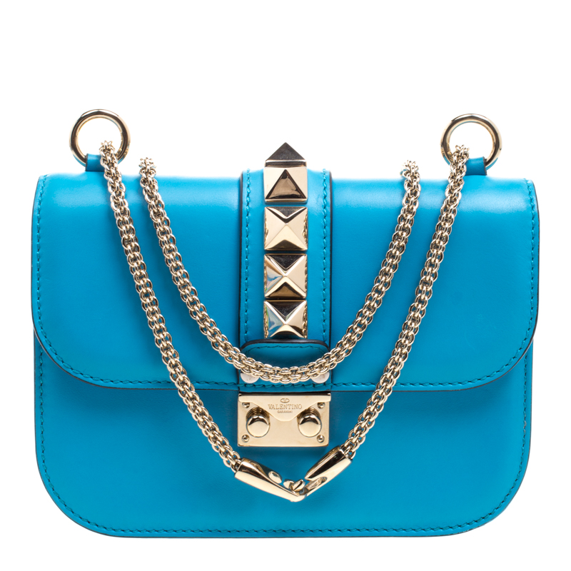 Valentino Sky Blue Leather Rockstud Small Glam Lock Shoulder Bag ...
