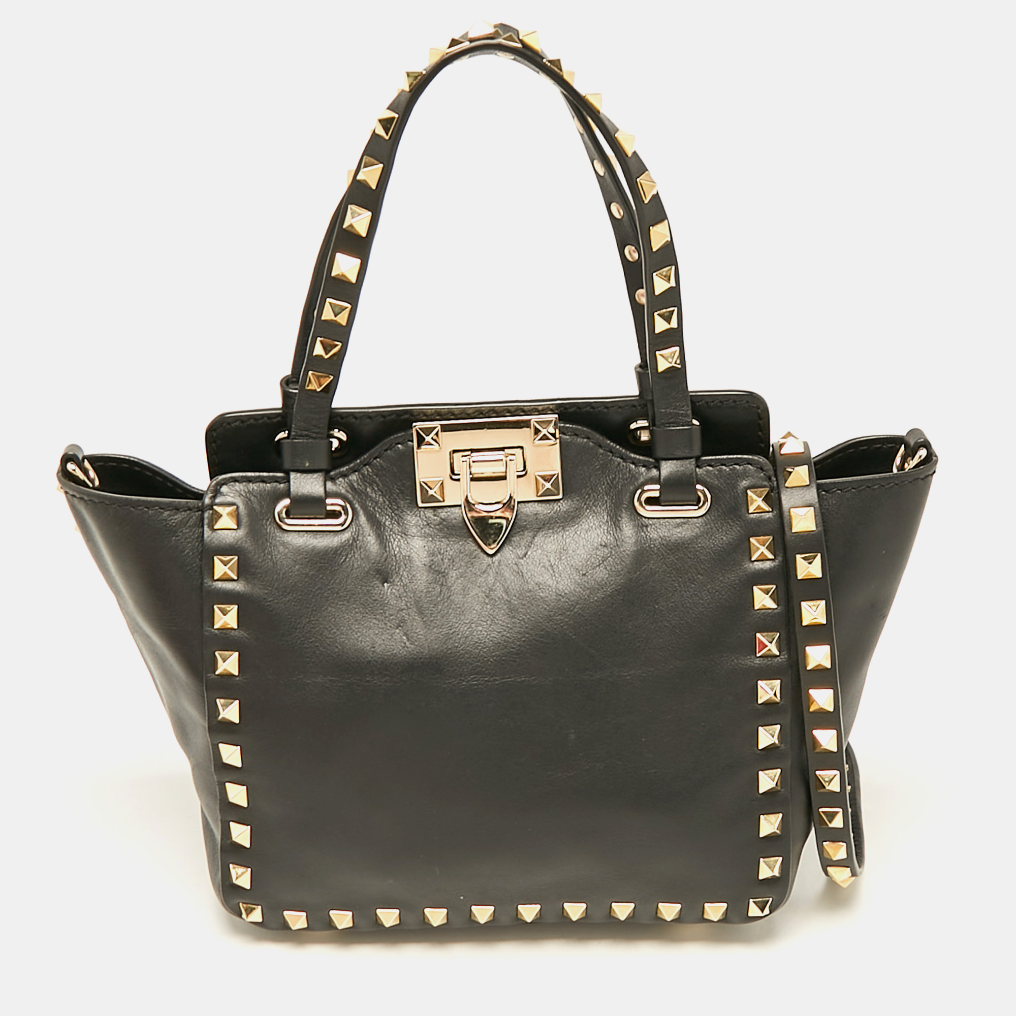 

Valentino Black Leather Mini Rockstud Trapeze Tote