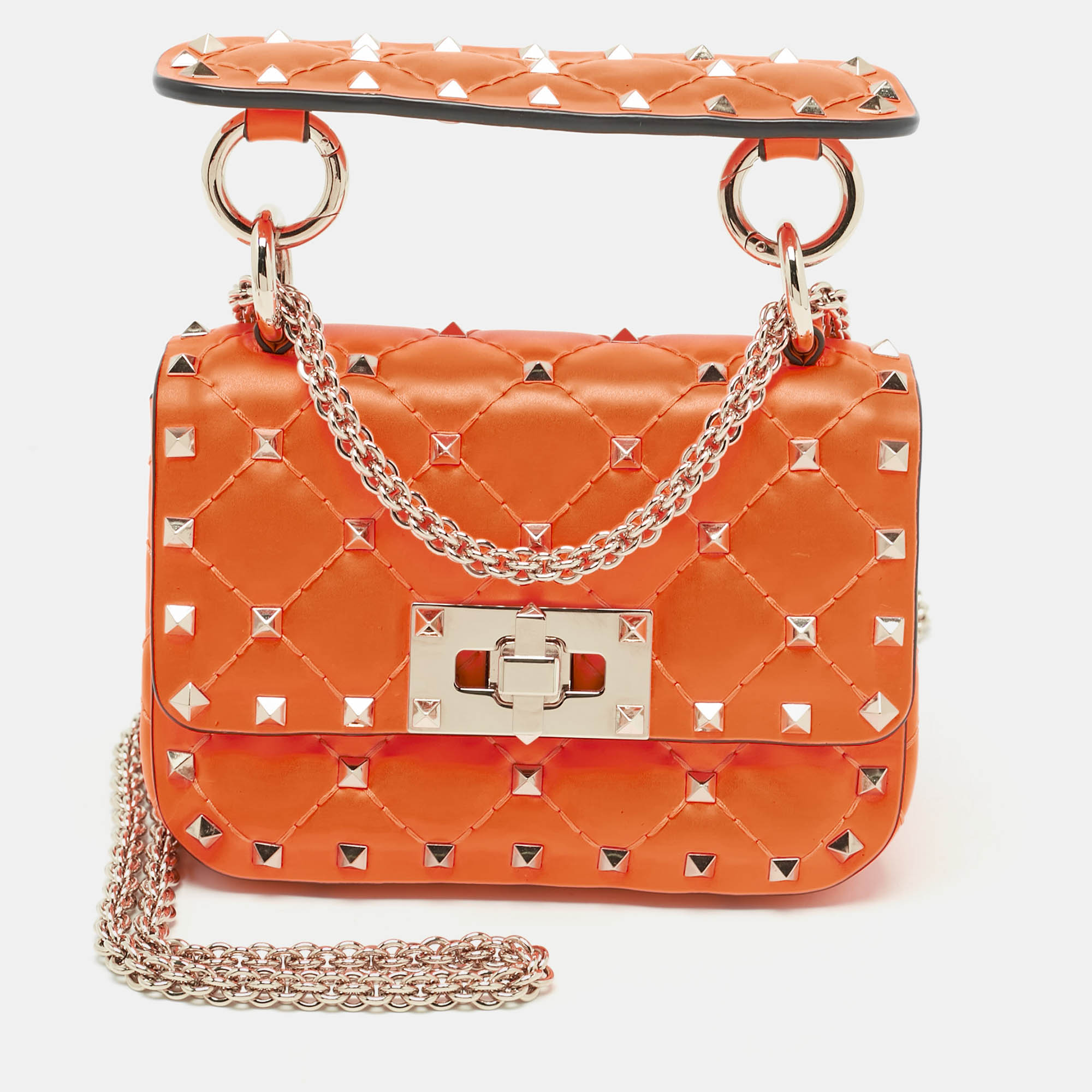 

Valentino Neon Orange Leather Micro Rockstud Spike Crossbody Bag