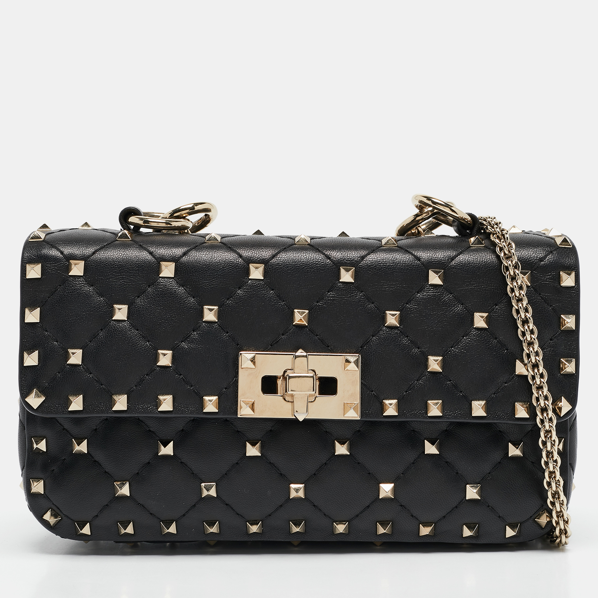 

Valentino Black Quilted Leather  Rockstud Spike Chain Bag