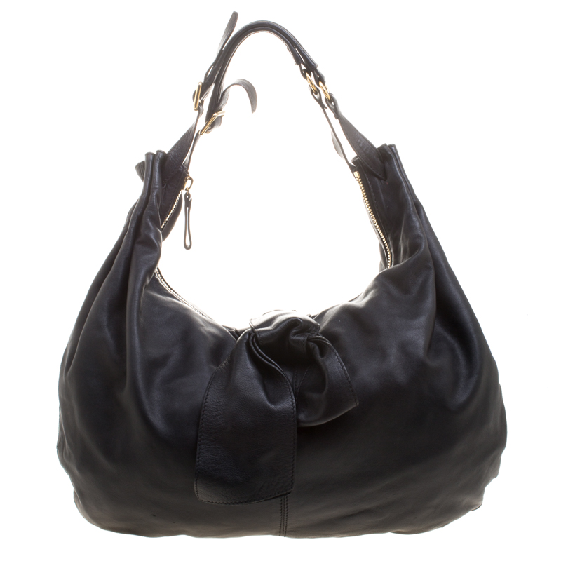 Valentino Black Nappa Leather Folie Bow Hobo