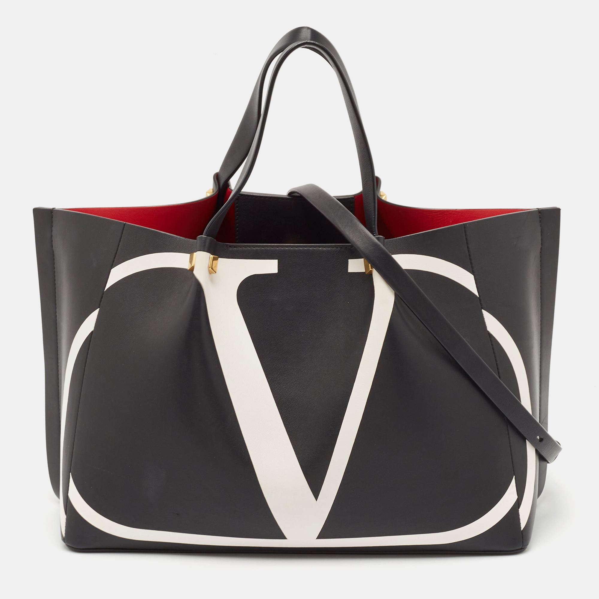 

Valentino Black/White Leather  VLogo Escape Tote