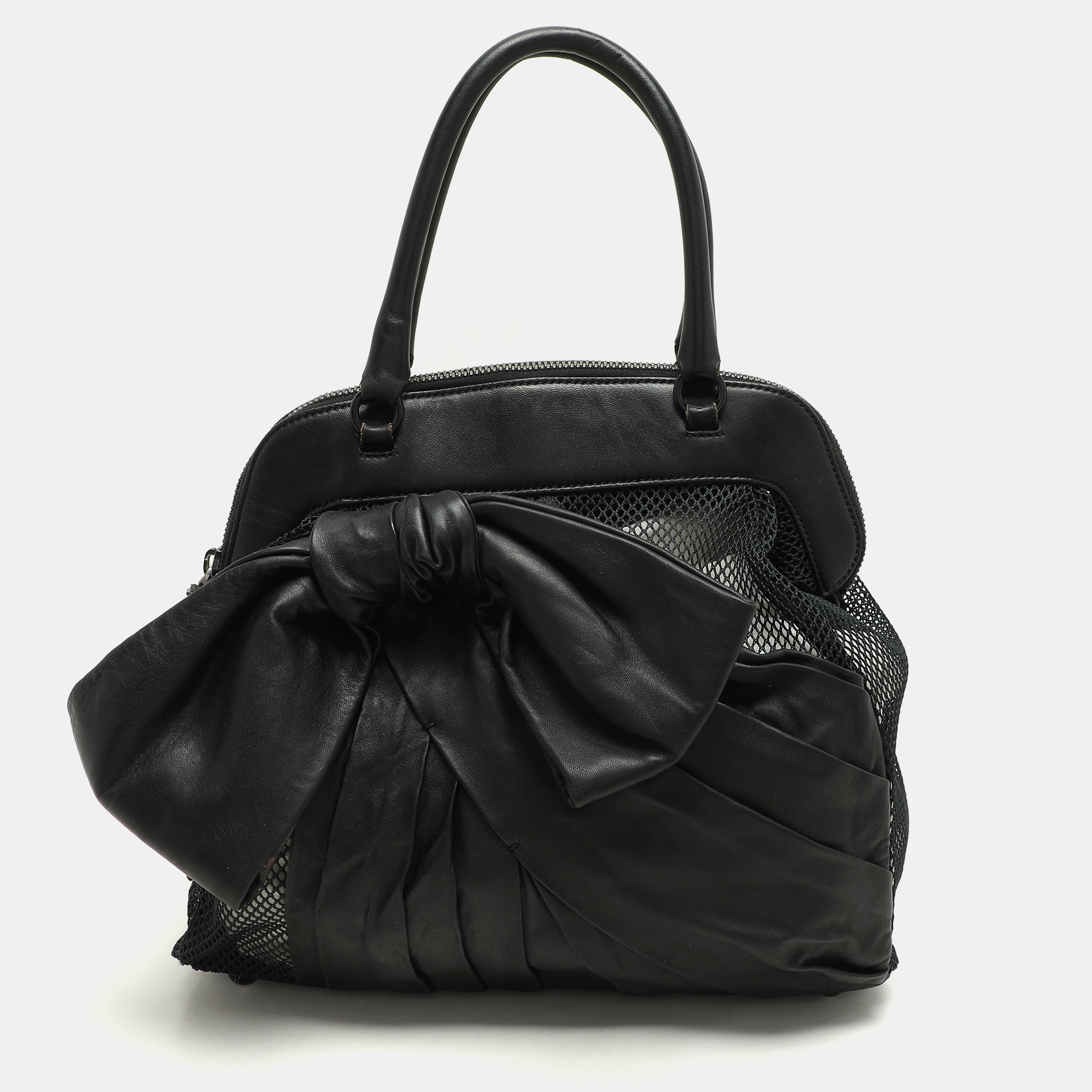 

Valentino Black Leather and Mesh Bow Tote