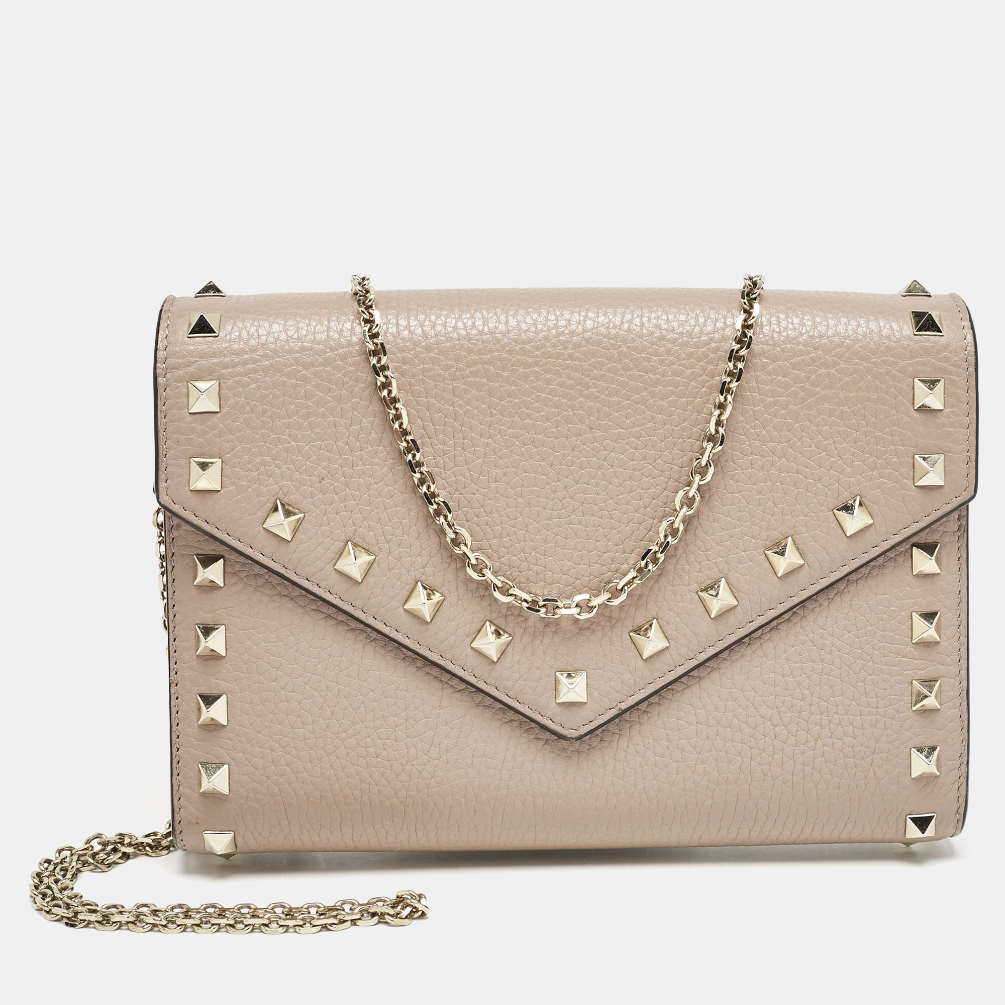 

Valentino Beige Leather Rockstud Envelope Wallet on Chain