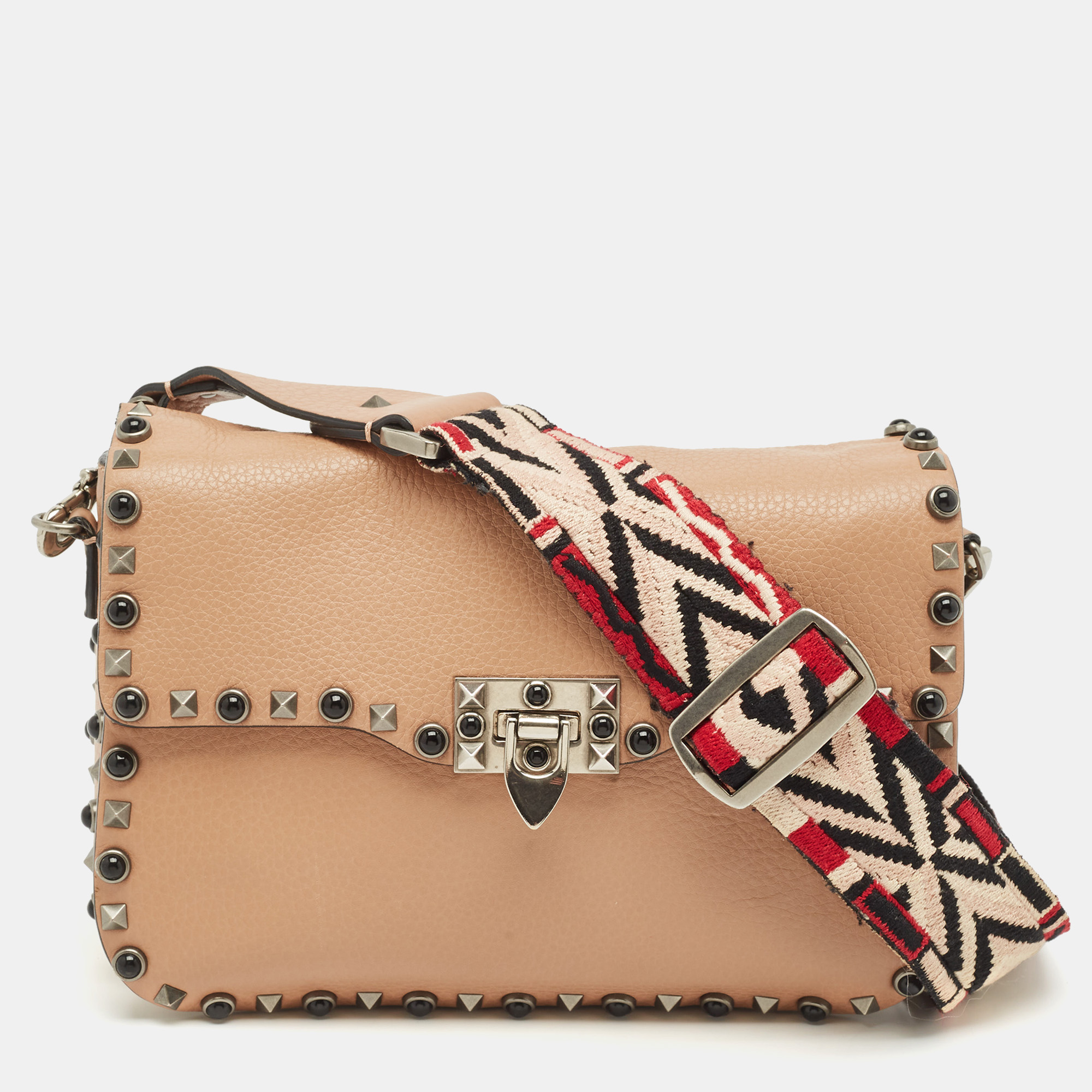 

Valentino Beige Leather  Rolling Rockstud Shoulder Bag