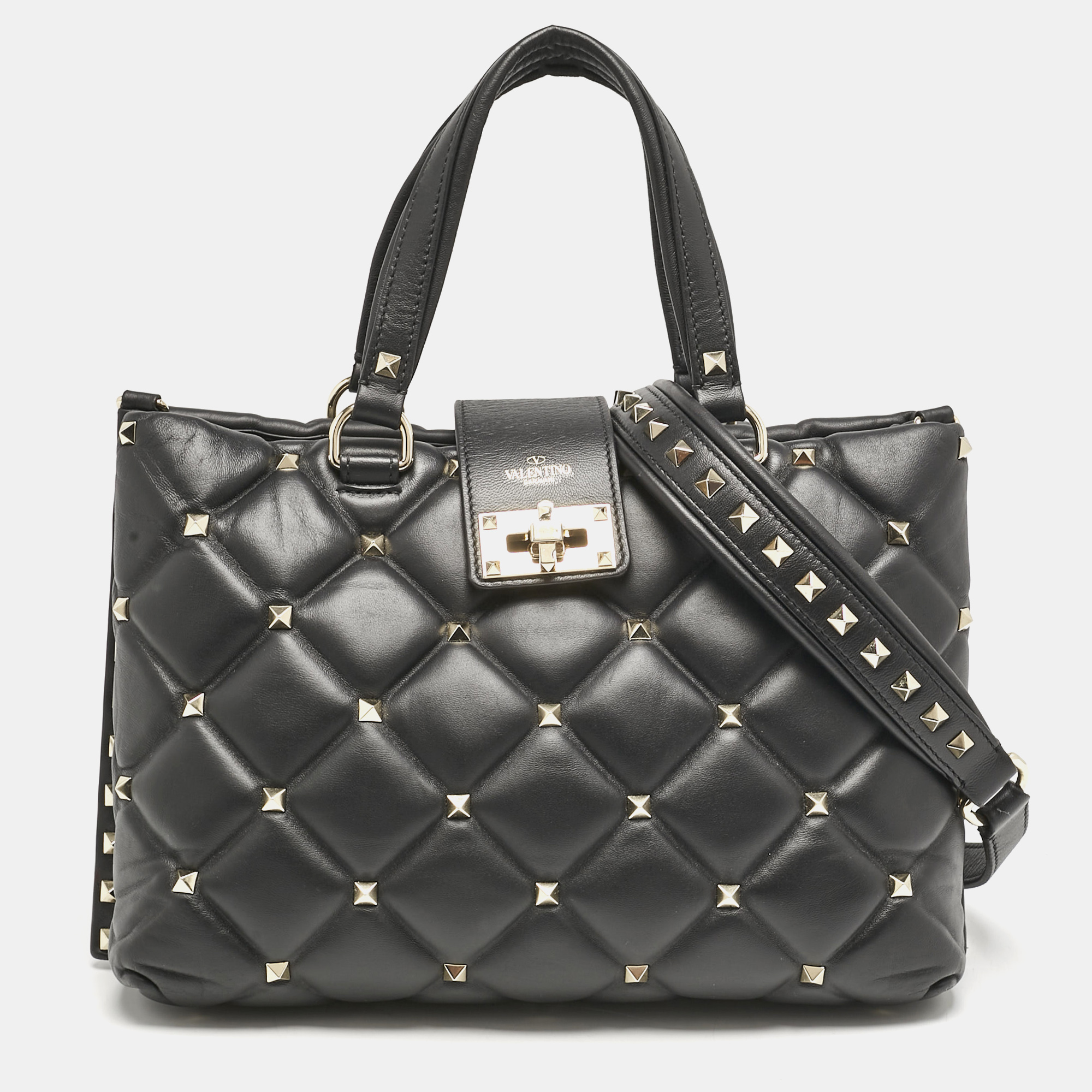 

Valentino Black Quilted Leather Candystud Tote