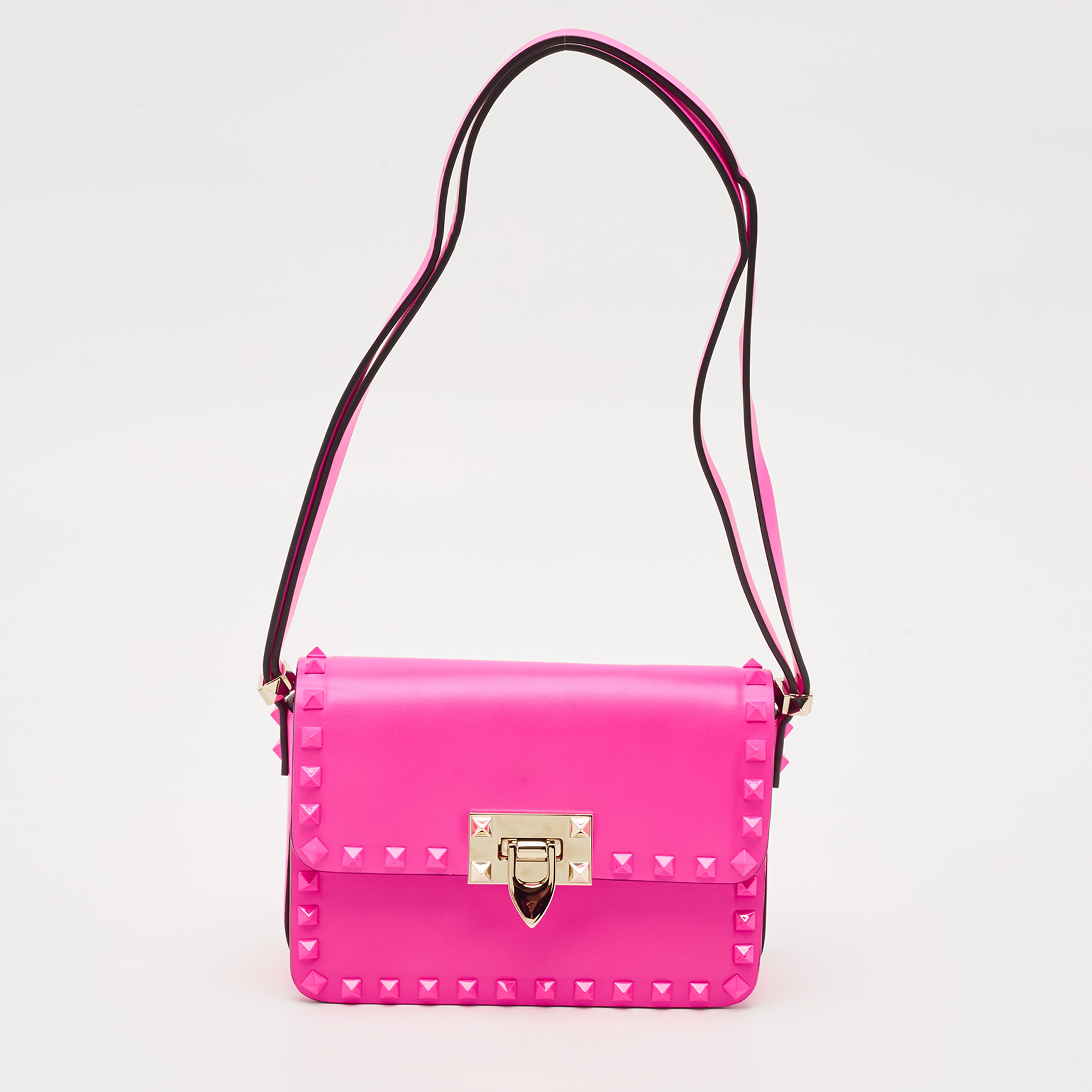 Pre-owned Valentino Garavani Pink Leather Rockstud Flap Shoulder Bag