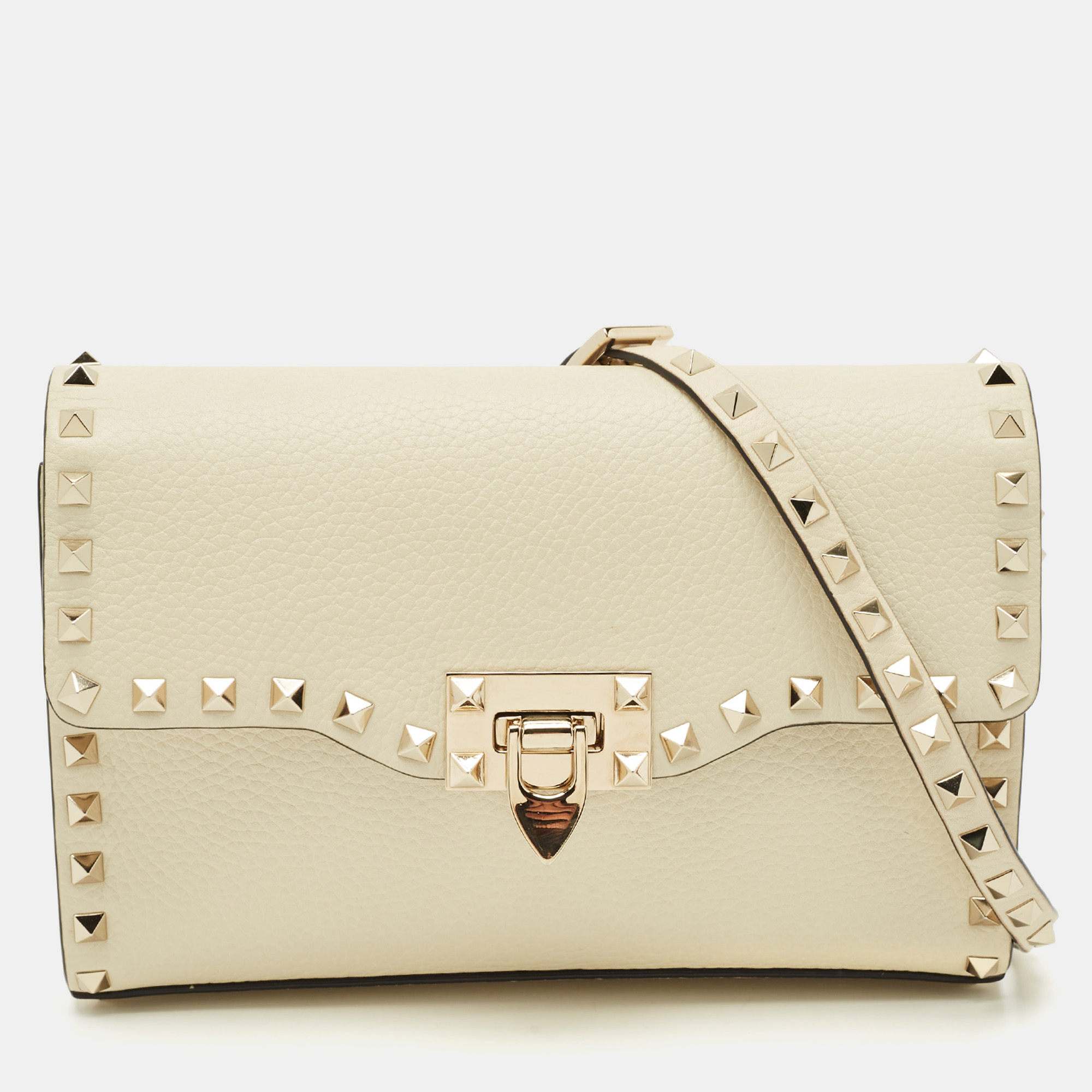 

Valentino Off White Leather Rockstud Flap Shoulder Bag