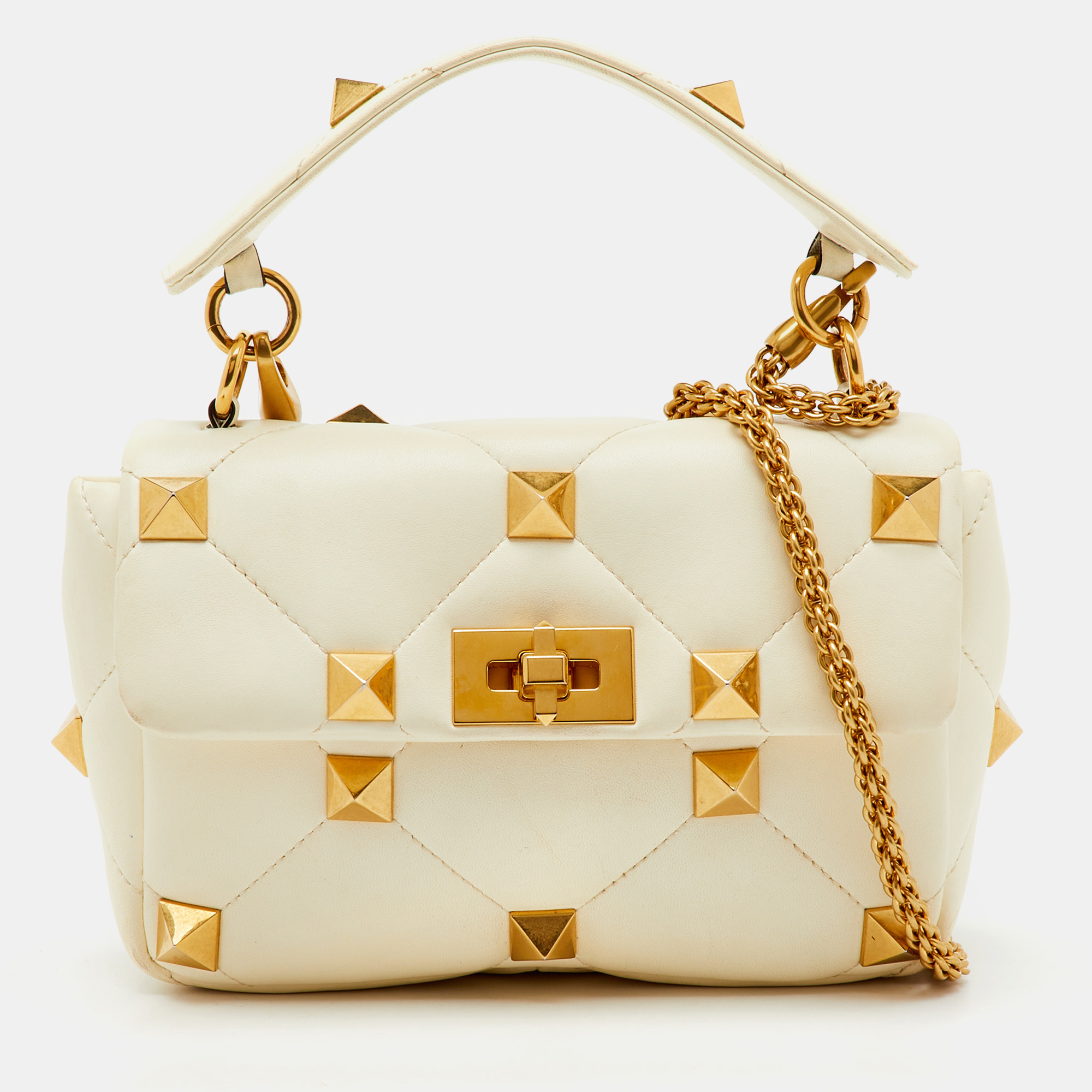 

Valentino Off White Leather  Roman Stud Top Handle Bag