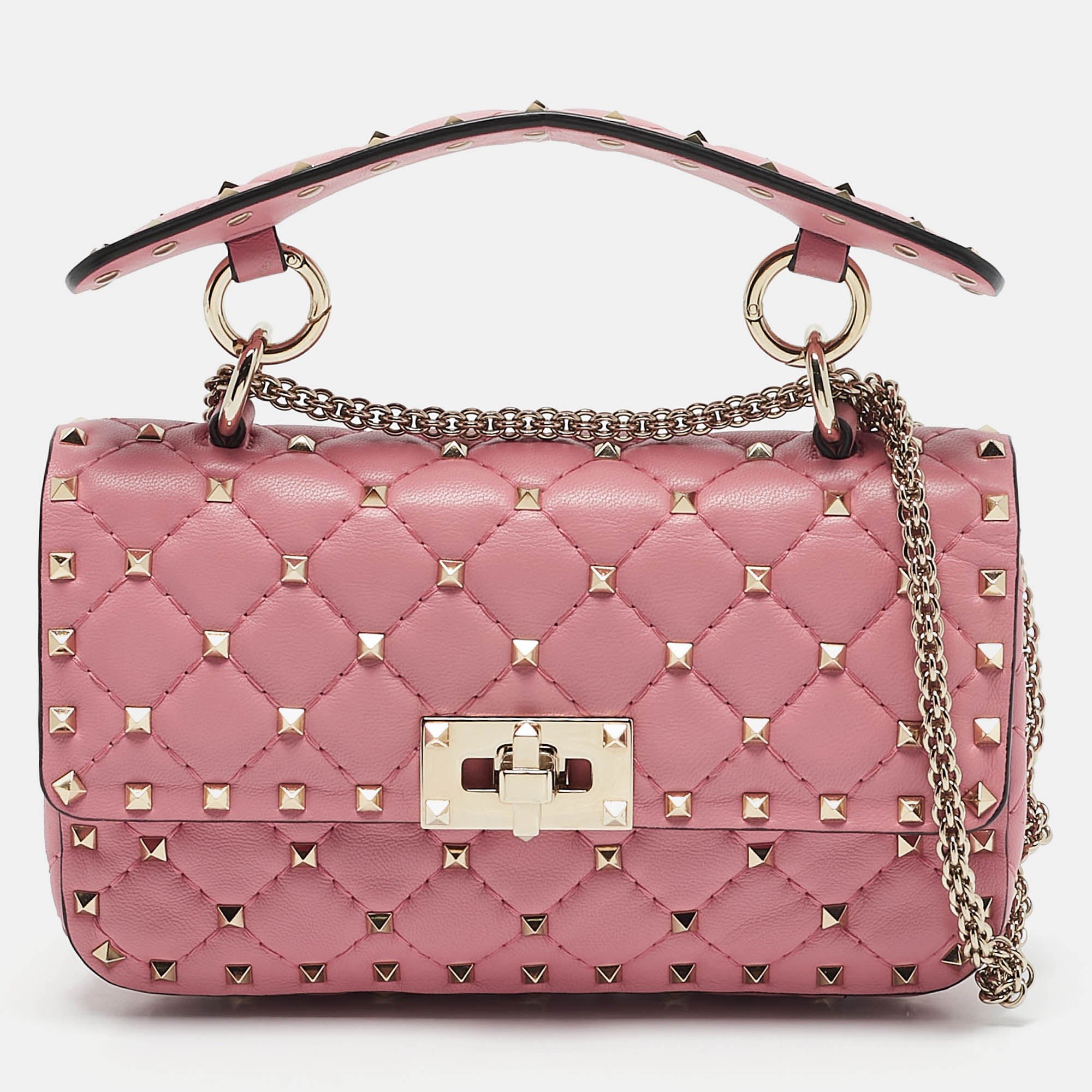 

Valentino Pink Quilted Leather Small Rockstud Spike Chain Bag