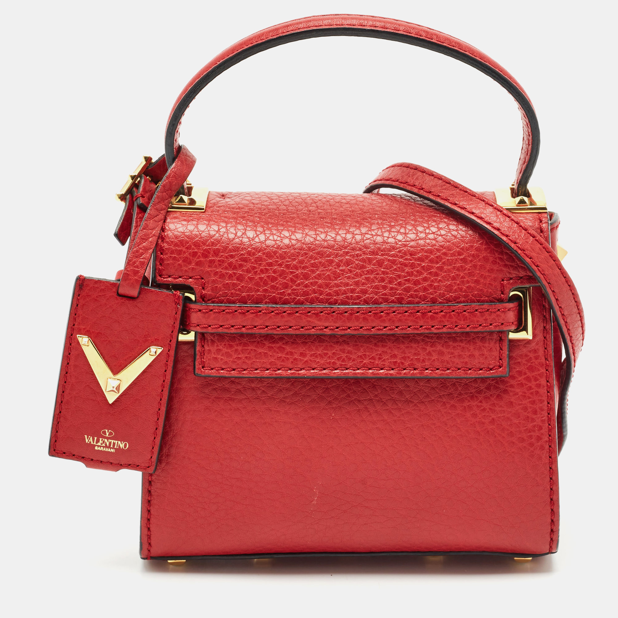 

Valentino Red Leather Mini My Rockstud Top Handle Bag