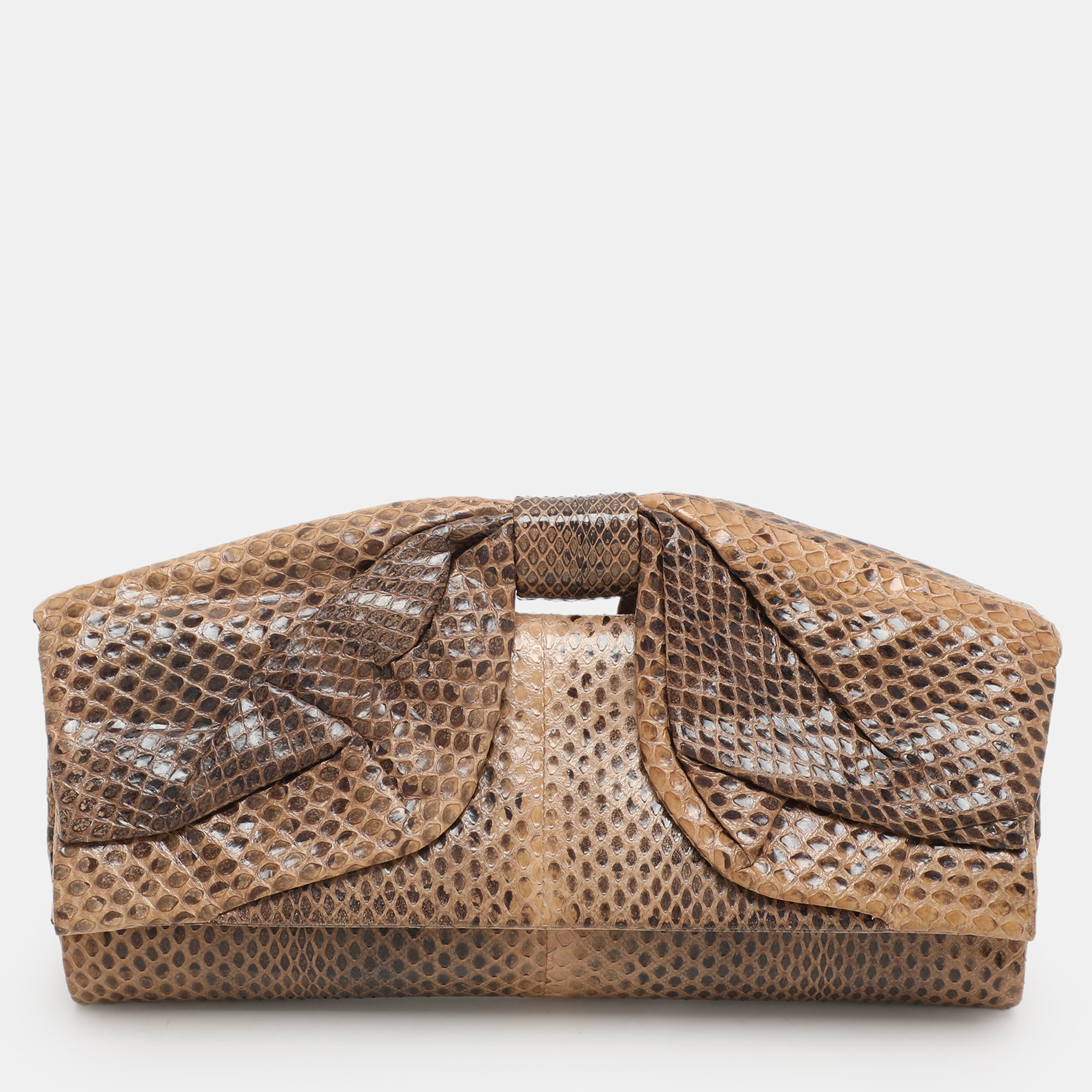

Valentino Brown/Beige Python Bow Clutch