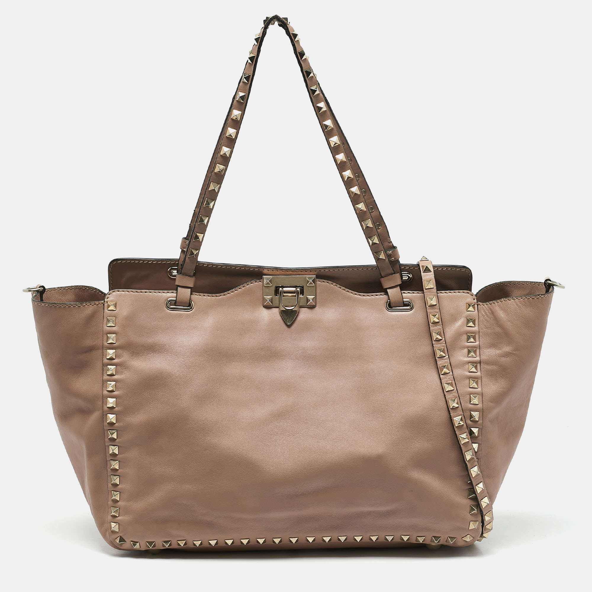 

Valentino Beige Leather Medium Rockstud Trapeze Tote