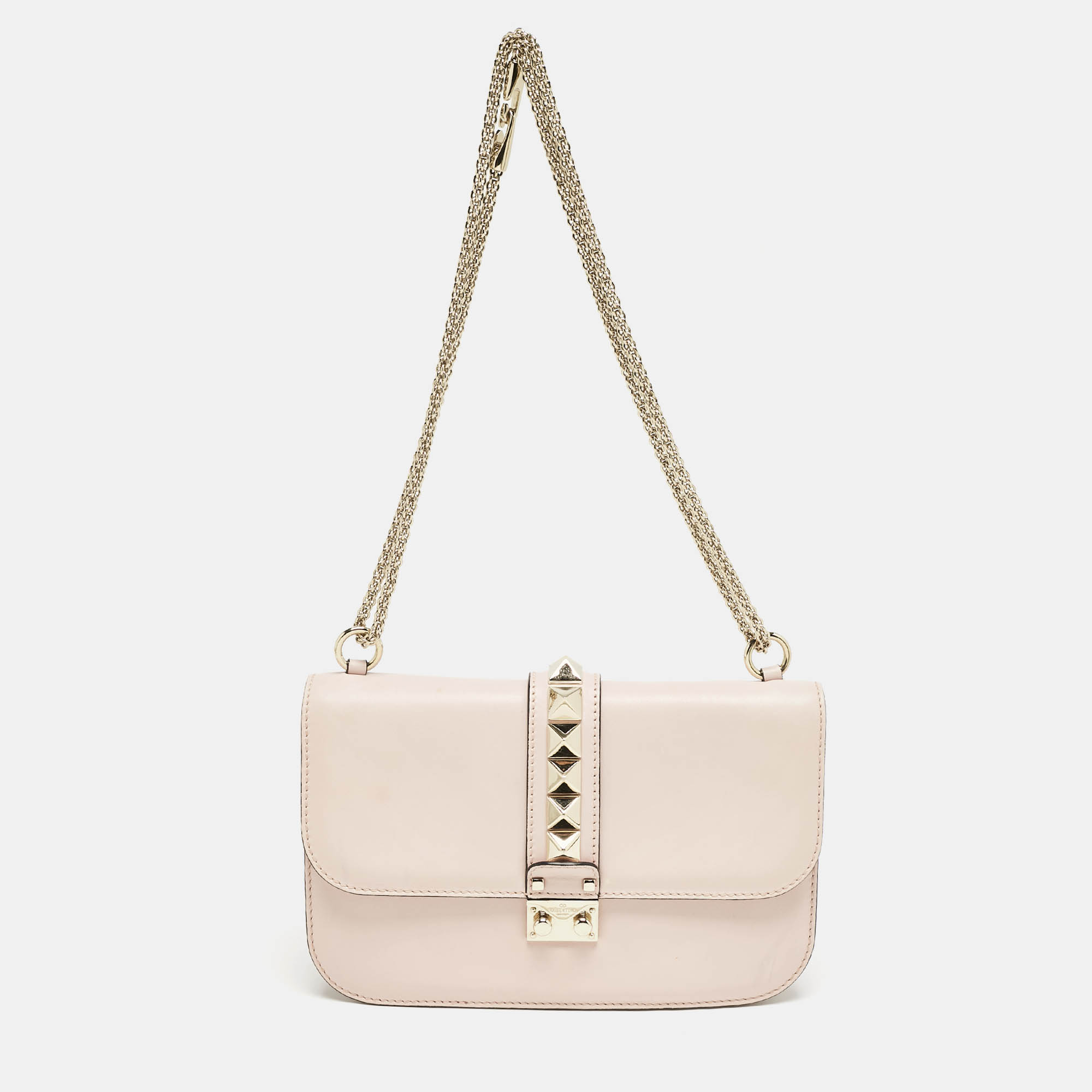 

Valentino Pink Leather  Glam Lock Shoulder Bag