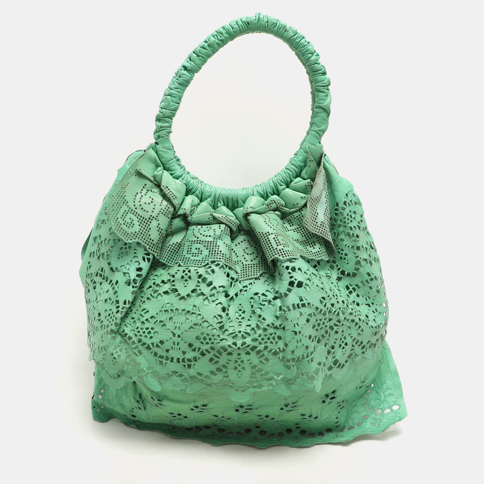 

Valentino Light Green Laser Cut Leather Laceland Hobo