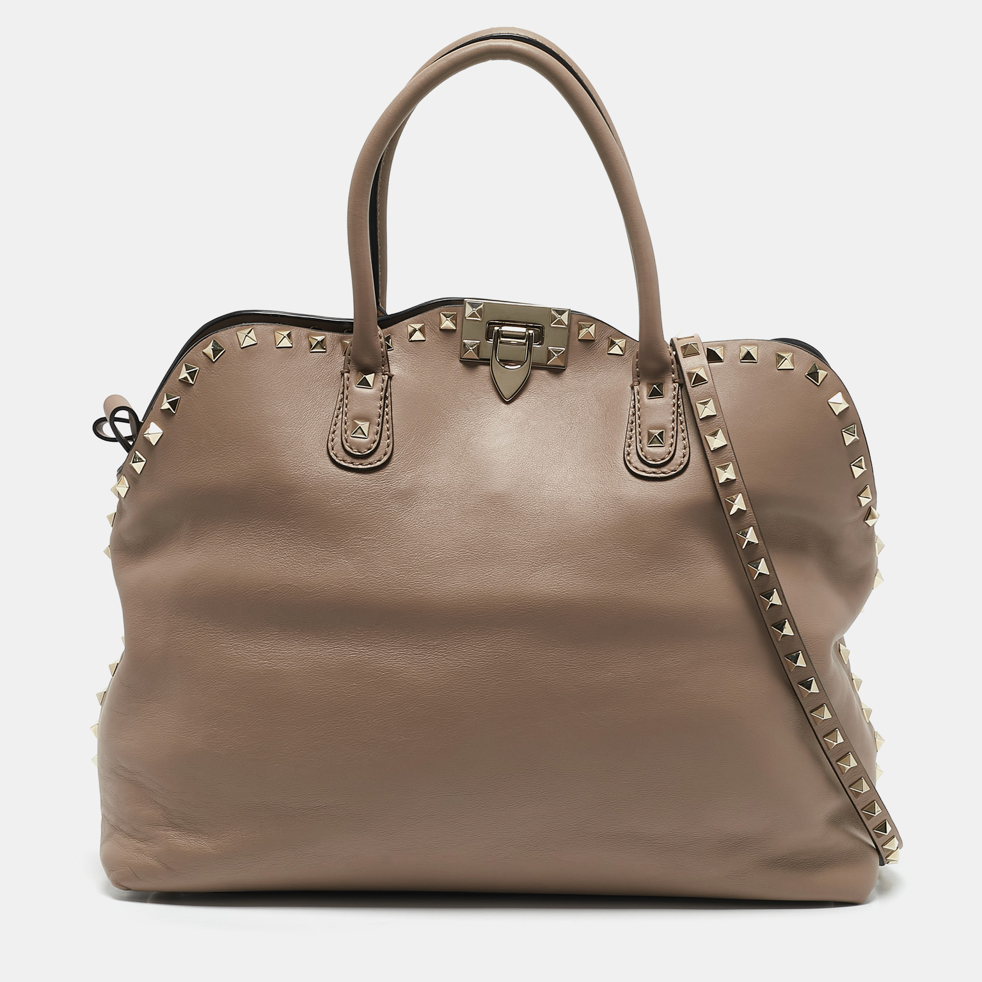 

Valentino Beige Leather Rockstud Dome Satchel