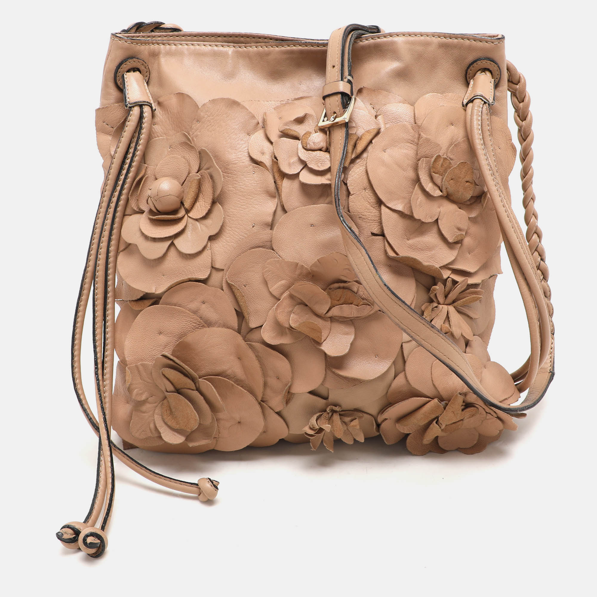 

Valentino Beige Leather Floral Applique Shoulder Bag