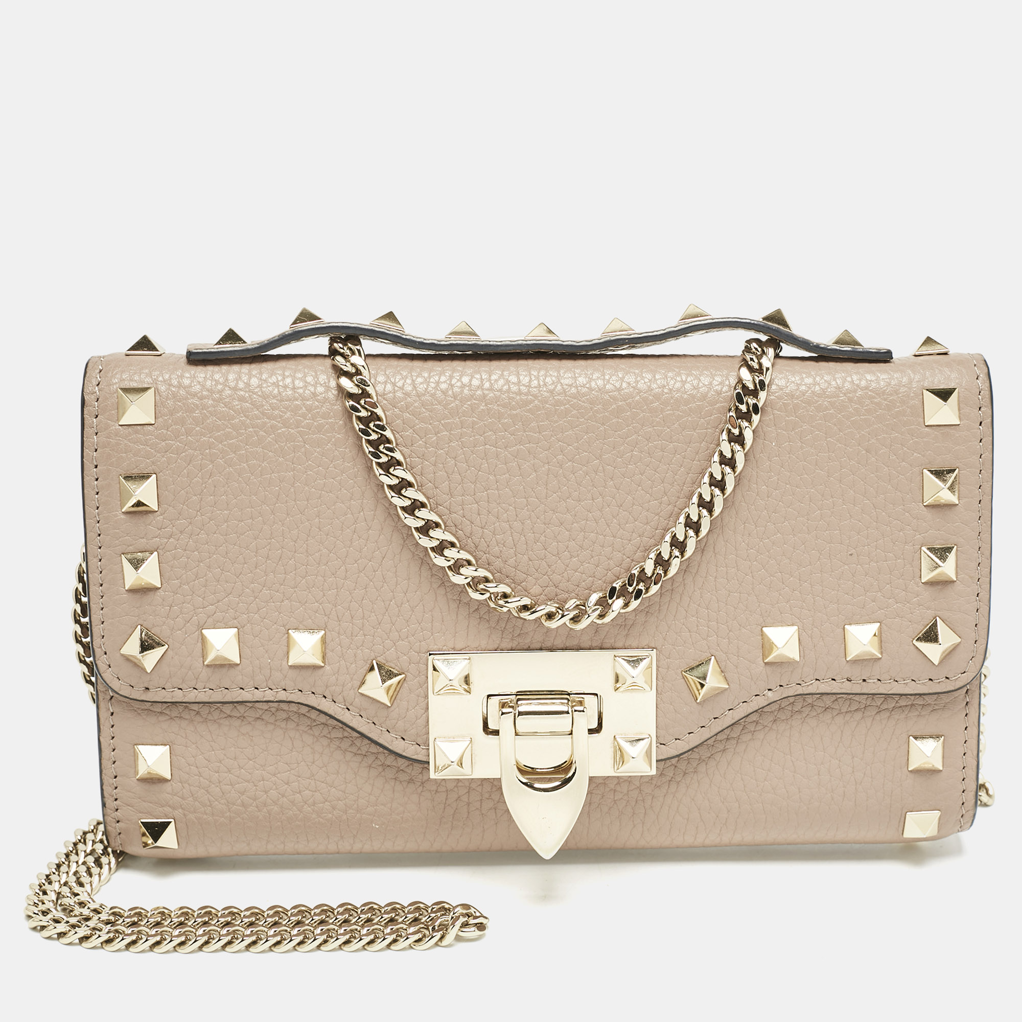 

Valentino Beige Leather Rockstud Wallet on Chain