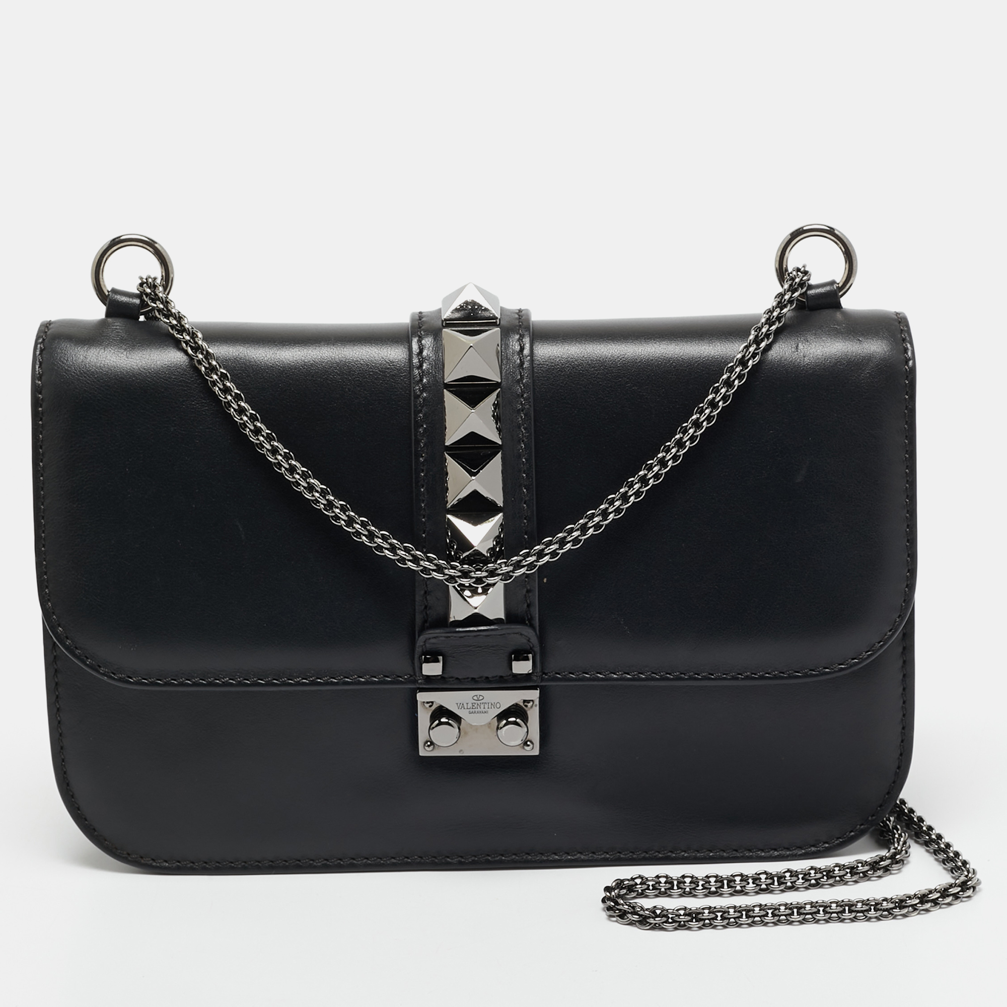 

Valentino Black Leather  Noir Edition Glam Lock Shoulder Bag
