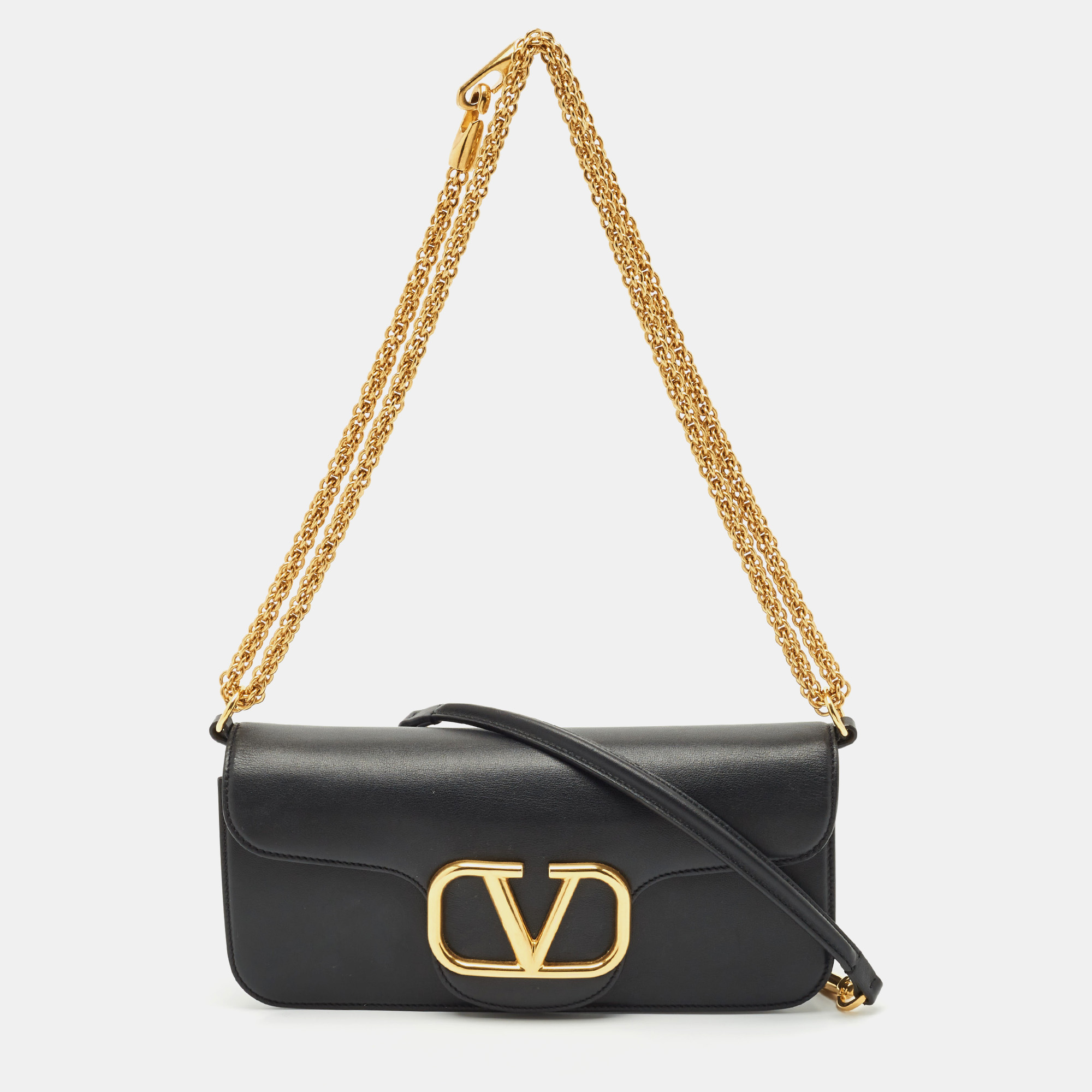 

Valentino Black Leather Loco Flap Shoulder Bag