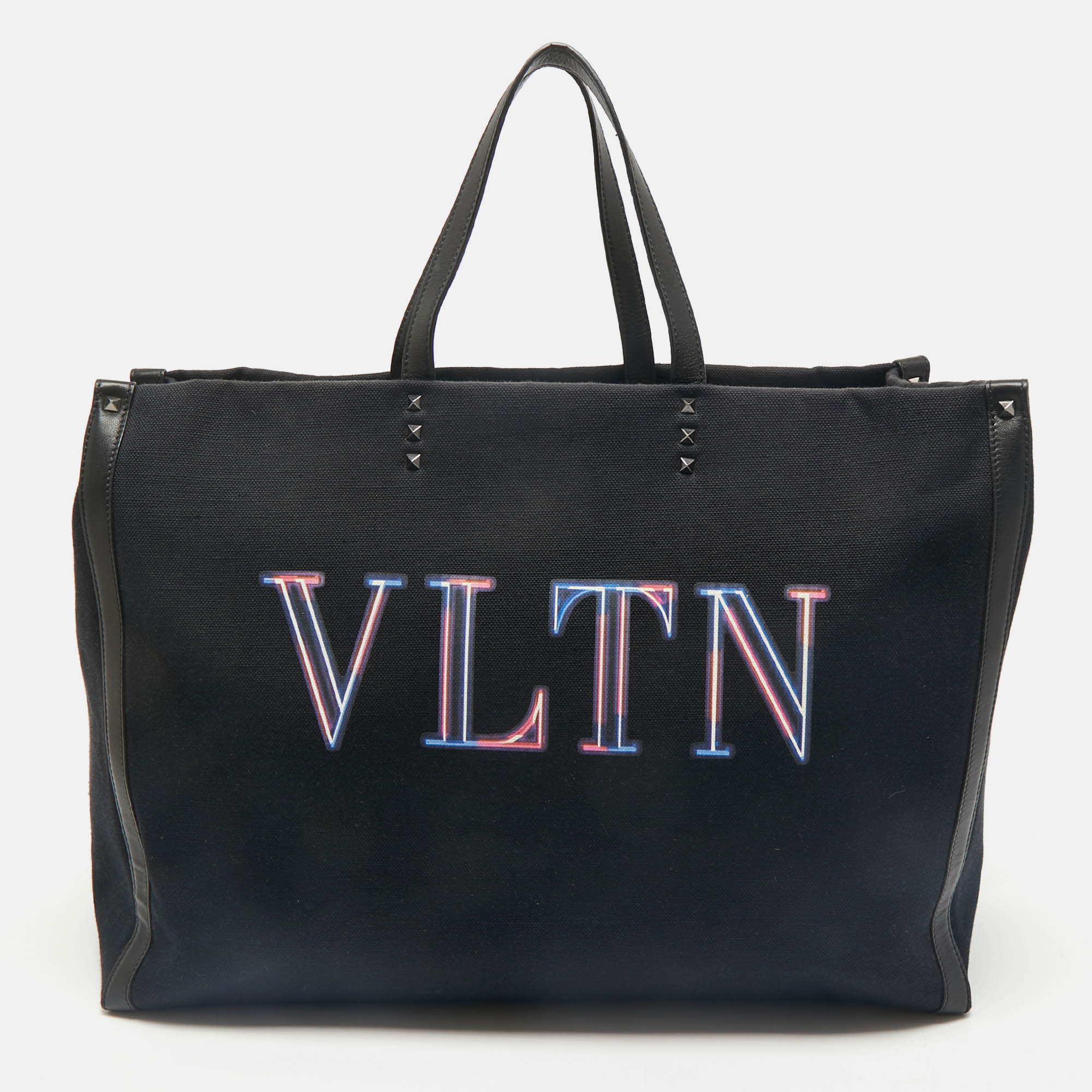 

Valentino Dark Blue/Black Canvas and Leather VLTN Weekender Tote
