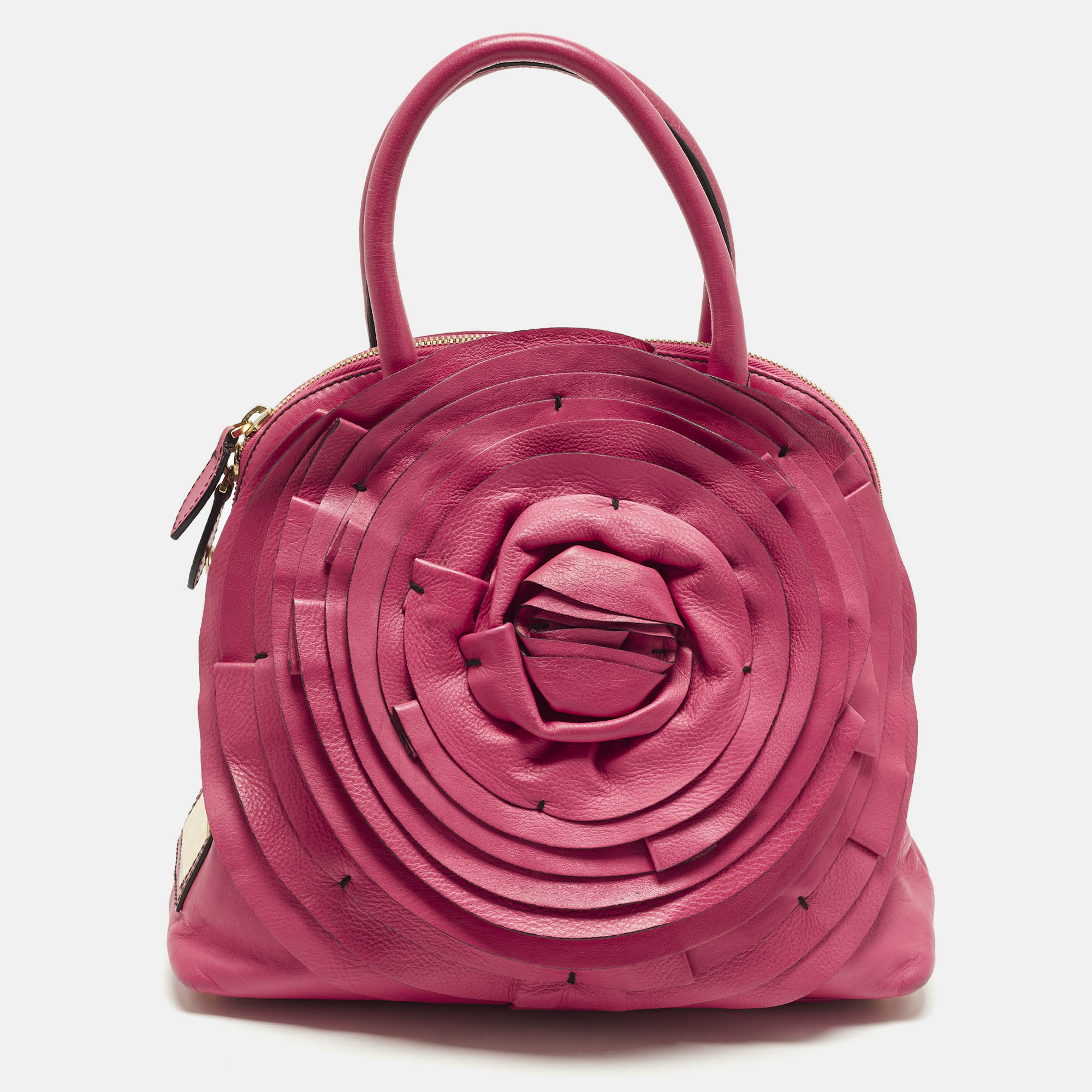 

Valentino Petale Rose Fuchsia Leather Dome Satchel, Pink