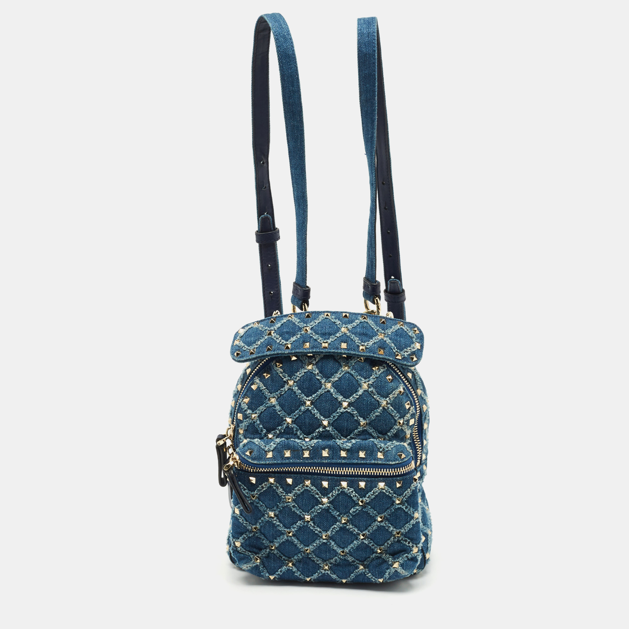 

Valentino Navy Blue Quilted Denim Rockstud Backpack