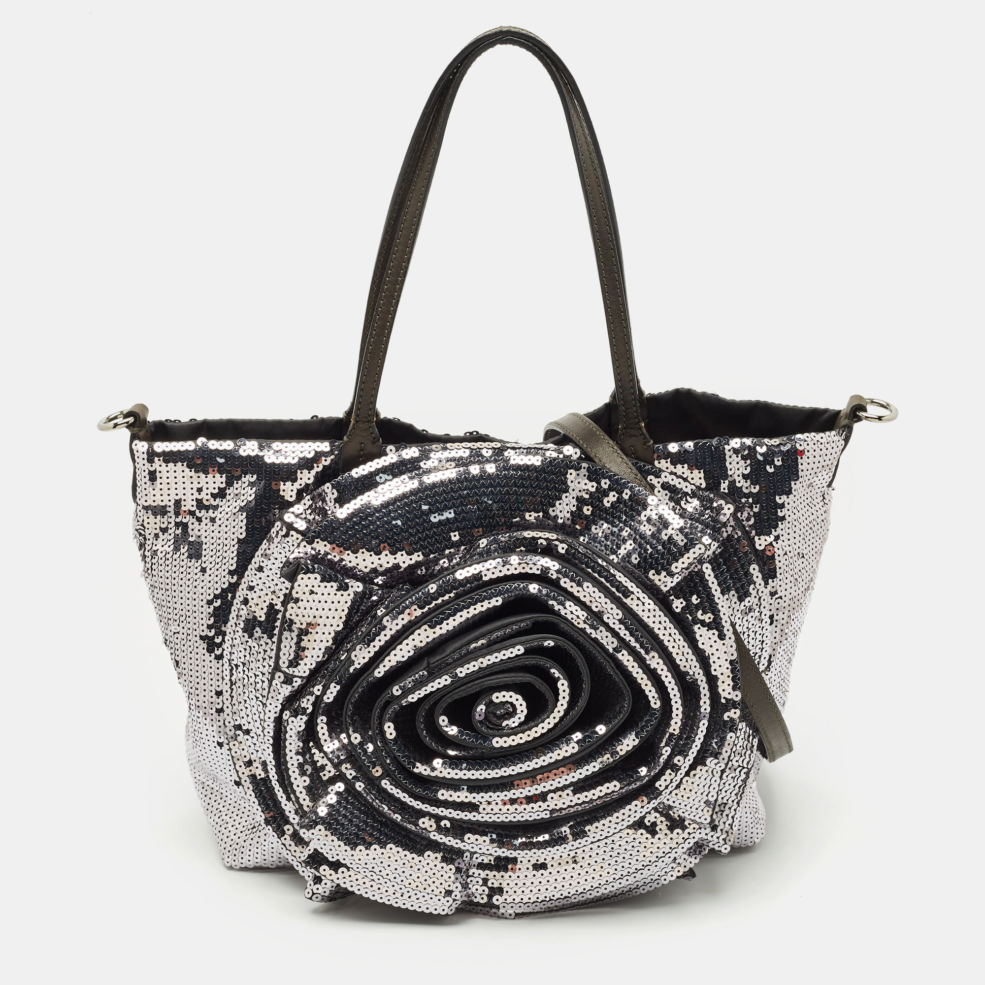 

Valentino Silver/Grey Sequins Rose Petal Shopper Tote