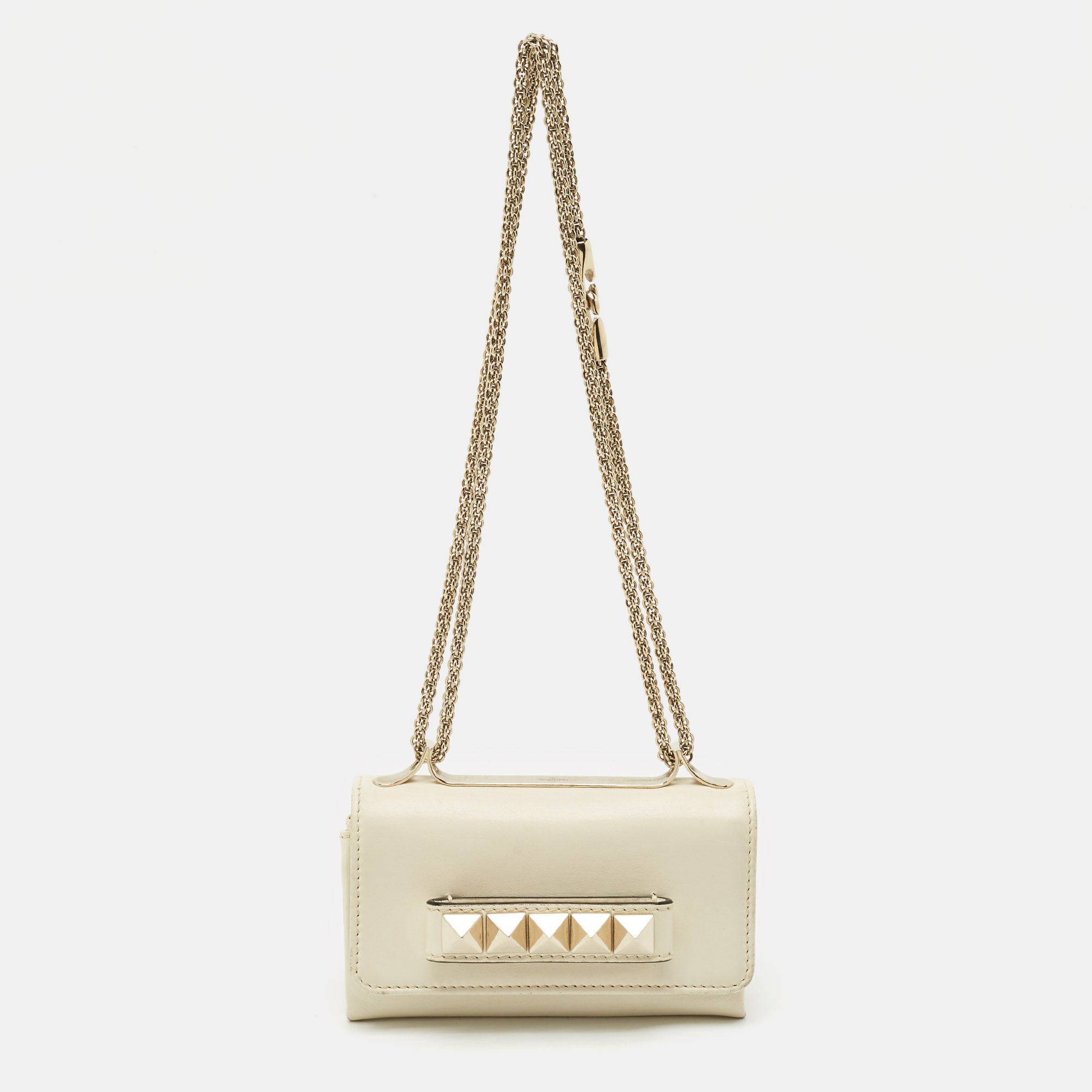 Pre-owned Valentino Garavani Ivory Leather Mini Va Va Voom Chain Clutch