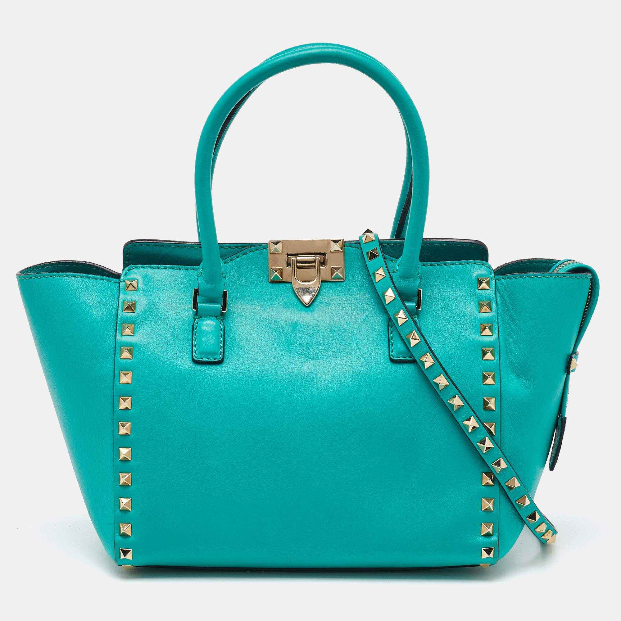 

Valentino Turquoise Blue Leather  Rockstud Trapeze Tote