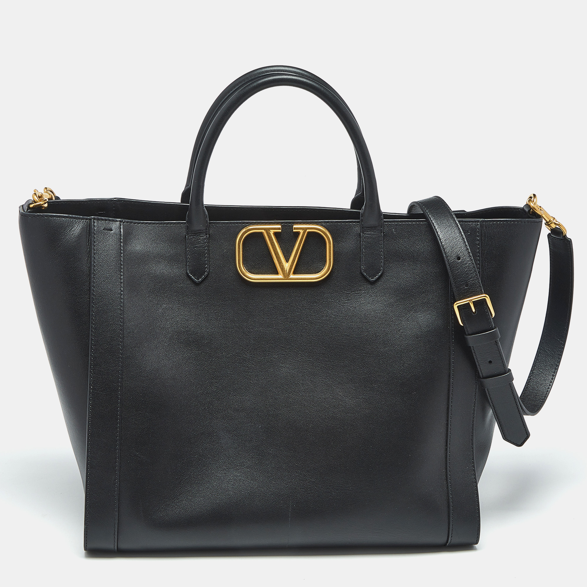

Valentino Black Leather VLogo Signature Tote