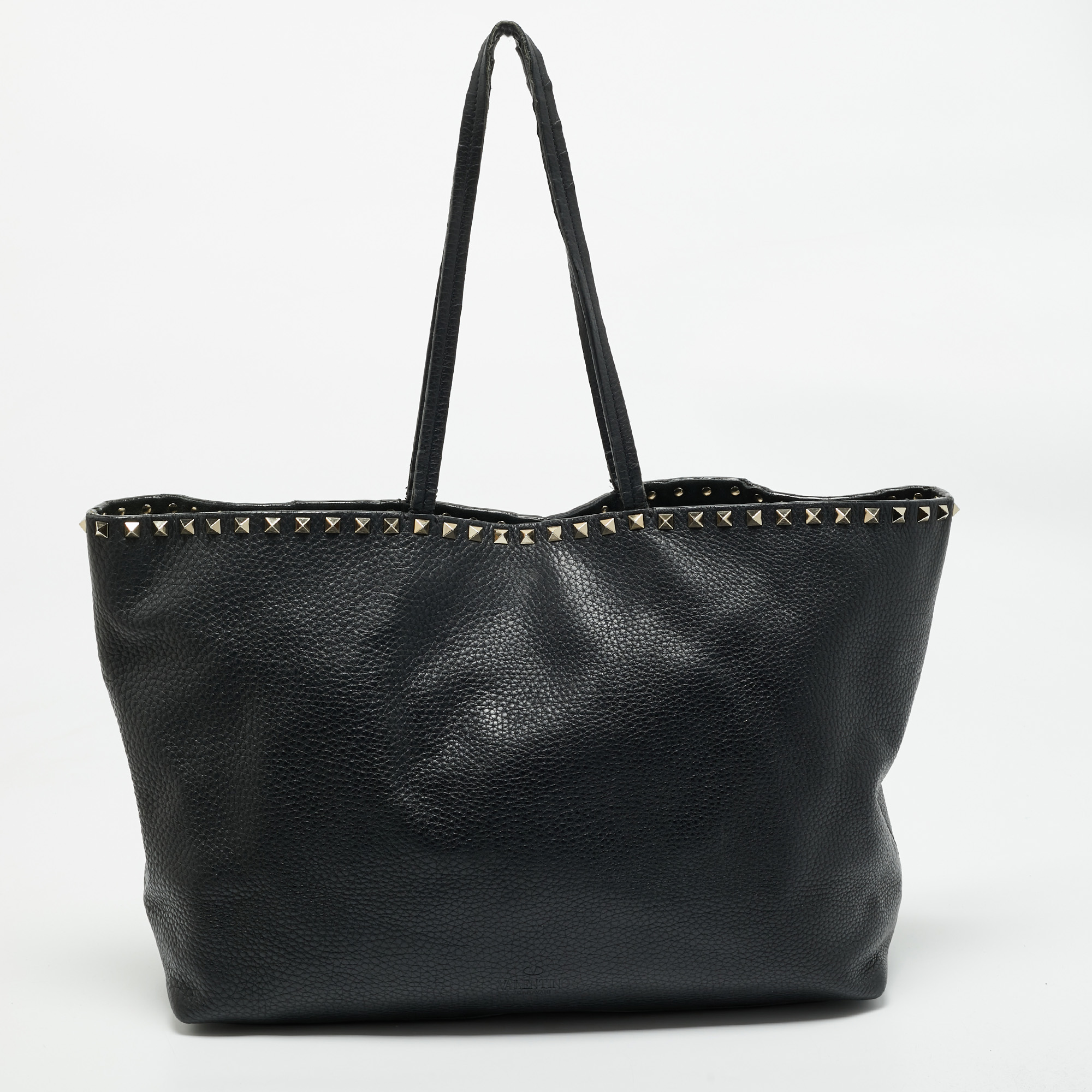 

Valentino Black Leather Rockstud Shopper Tote