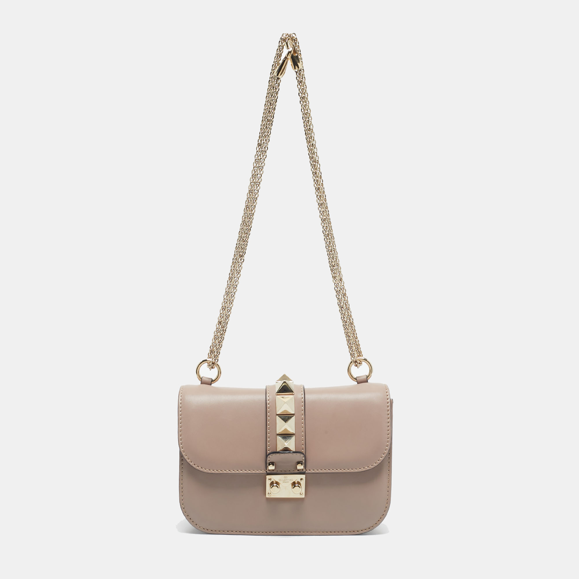 

Valentino Dusty Pink Leather Small Glam Lock Flap Chain Shoulder Bag
