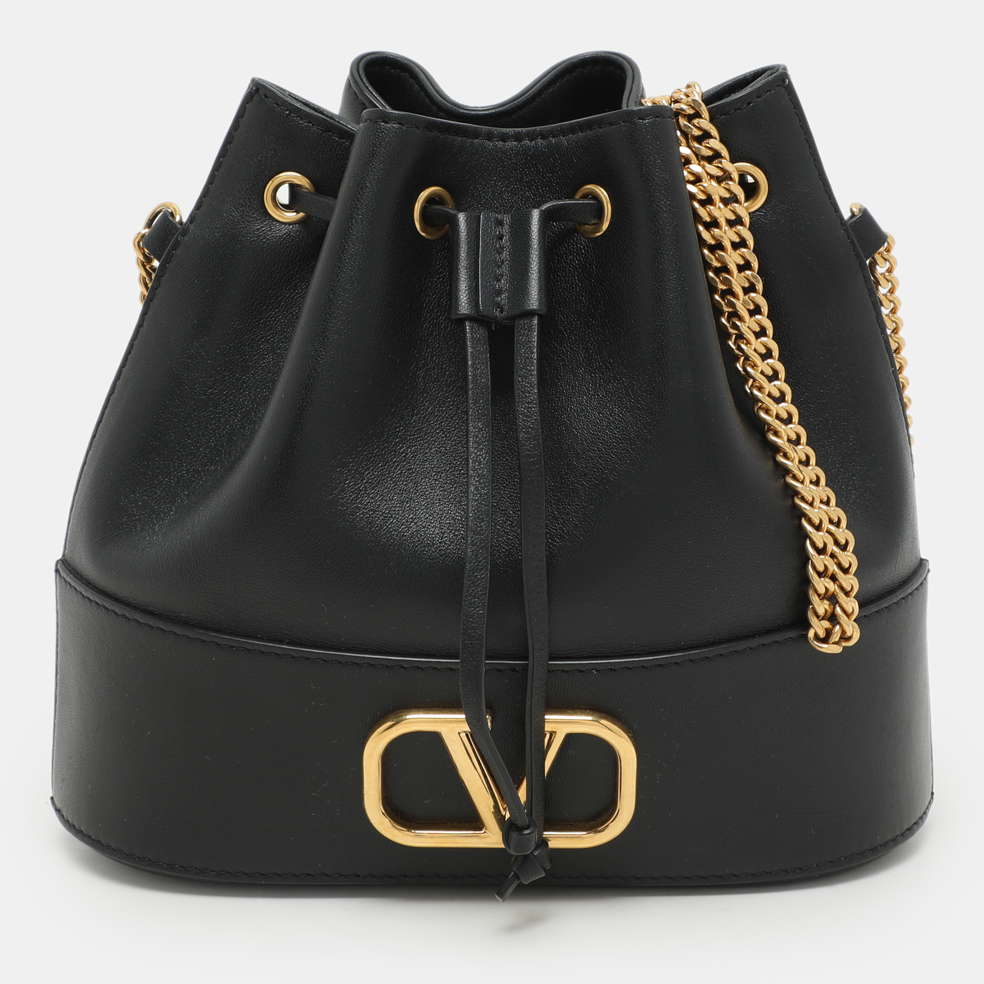 

Valentino Black Leather VLogo Signature Mini Bucket Bag