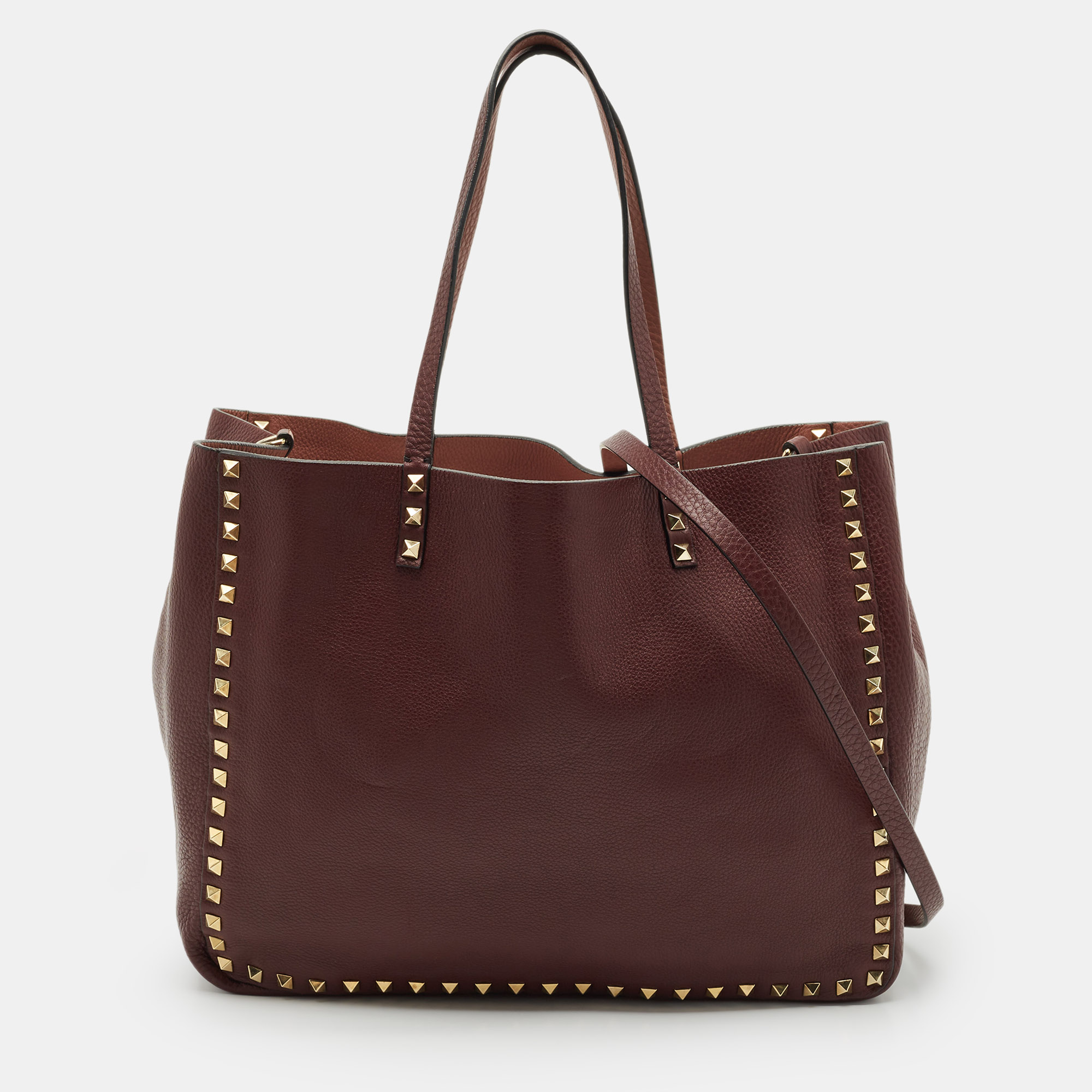 

Valentino Burgundy/Beige Leather Rockstud Reversible Tote