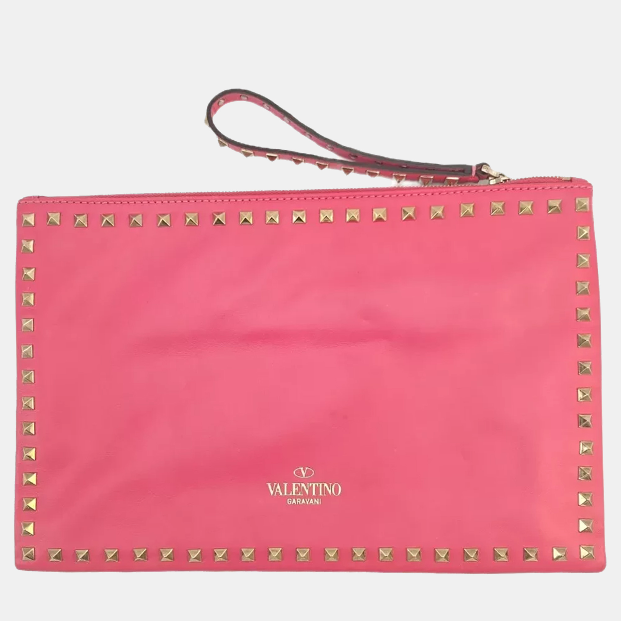 

Valentino Rockstud Pink Leather Clutch Bag