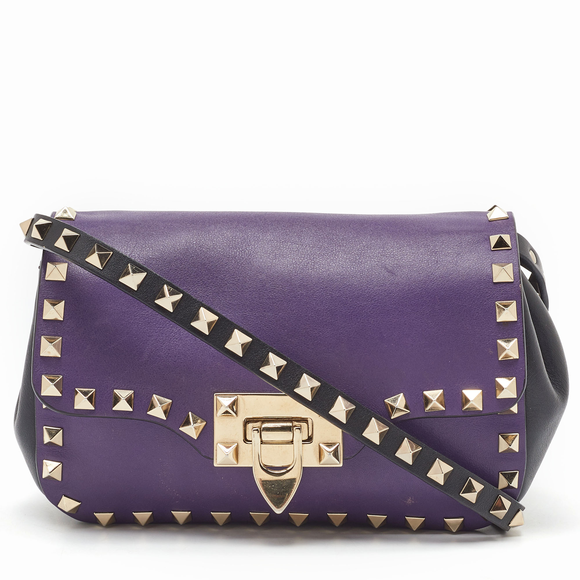 

Valentino Dark Purple/Black Leather Rockstud Flap Shoulder Bag