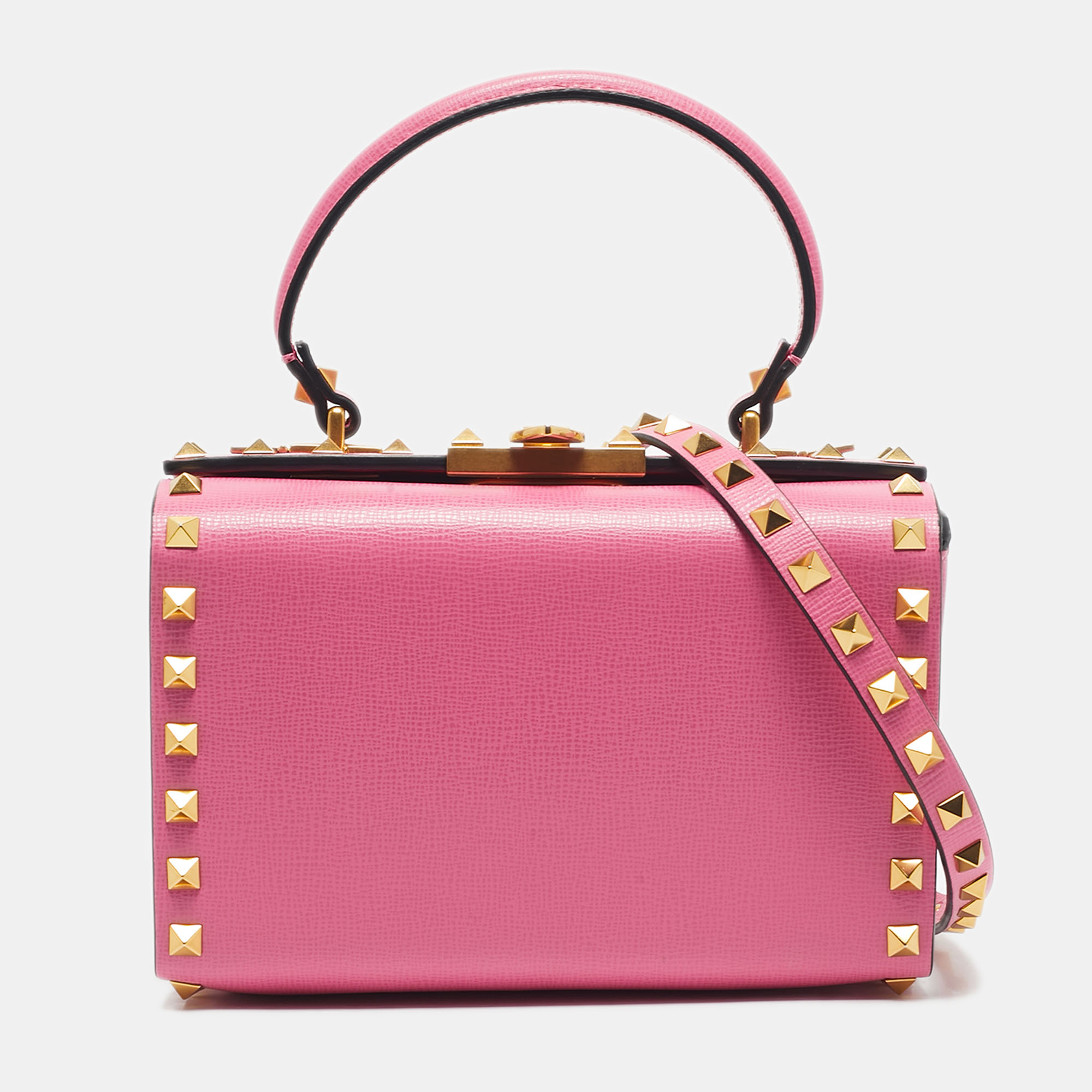 Pre-owned Valentino Garavani X Alcove Pink Leather Rockstud Box Top Handle Bag